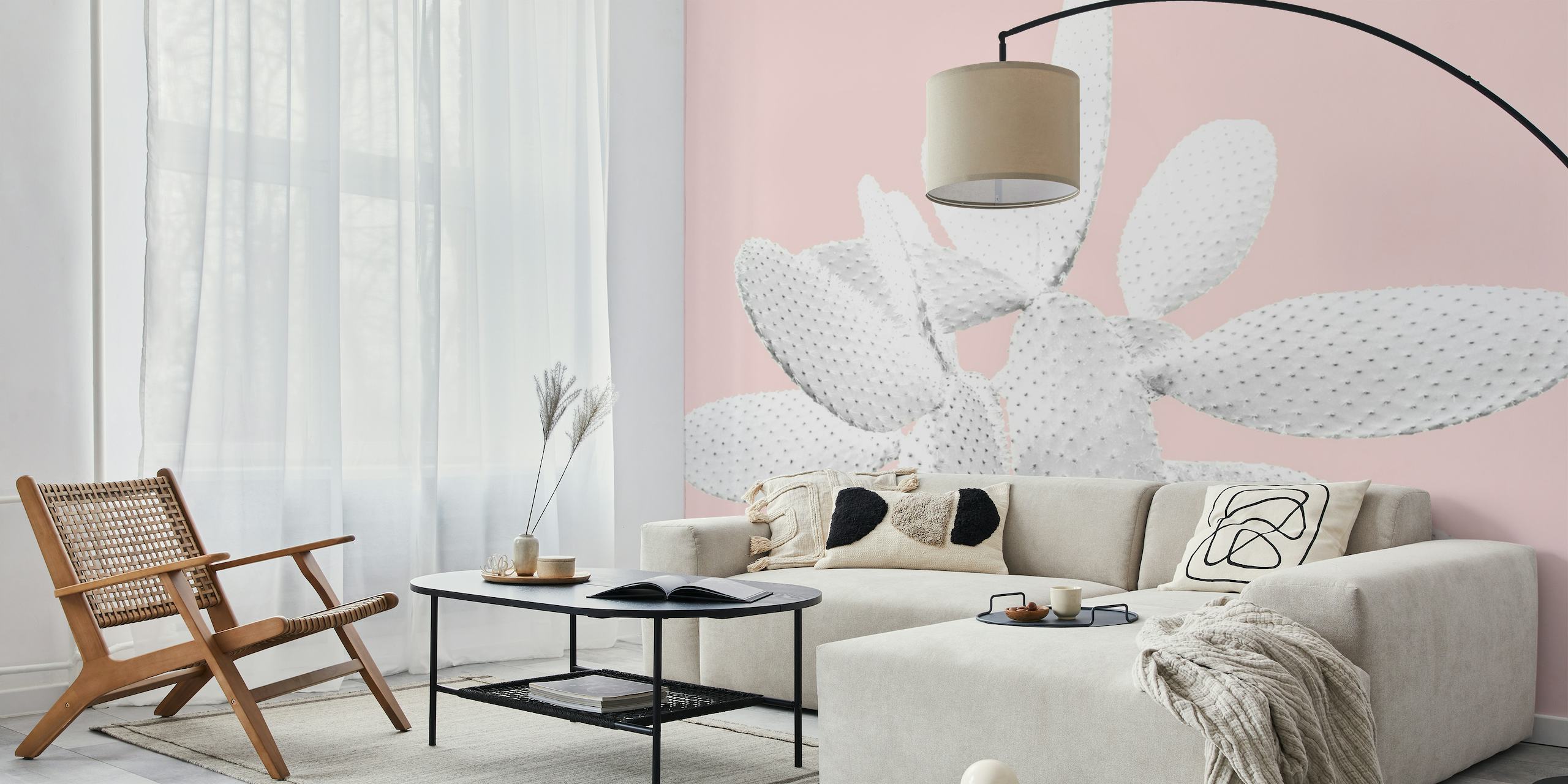 Fototapeten Stilisiertes weißes Kaktus-Design auf einem rosa Hintergrund