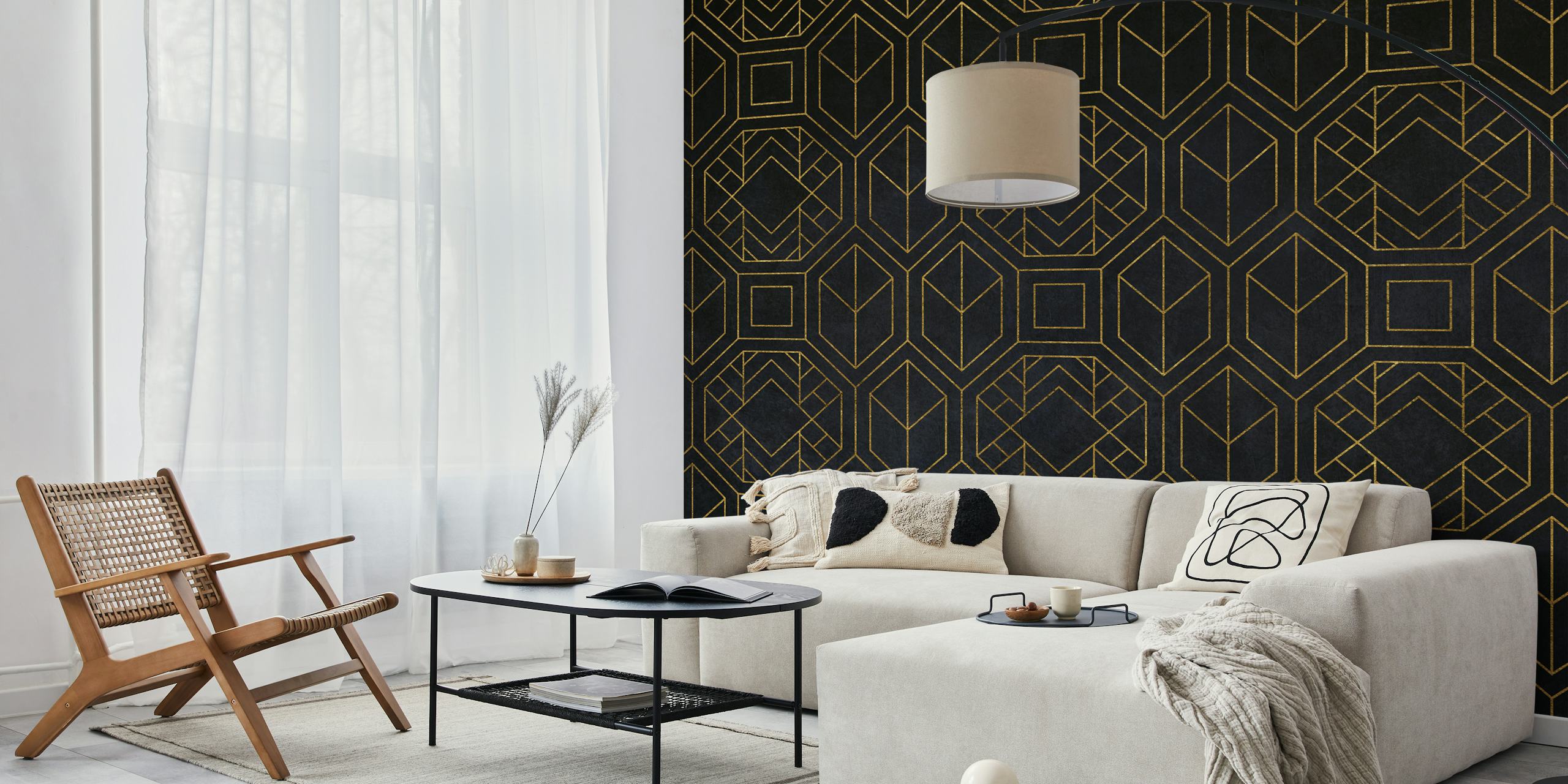 Geometric abstract art deco black wallpaper