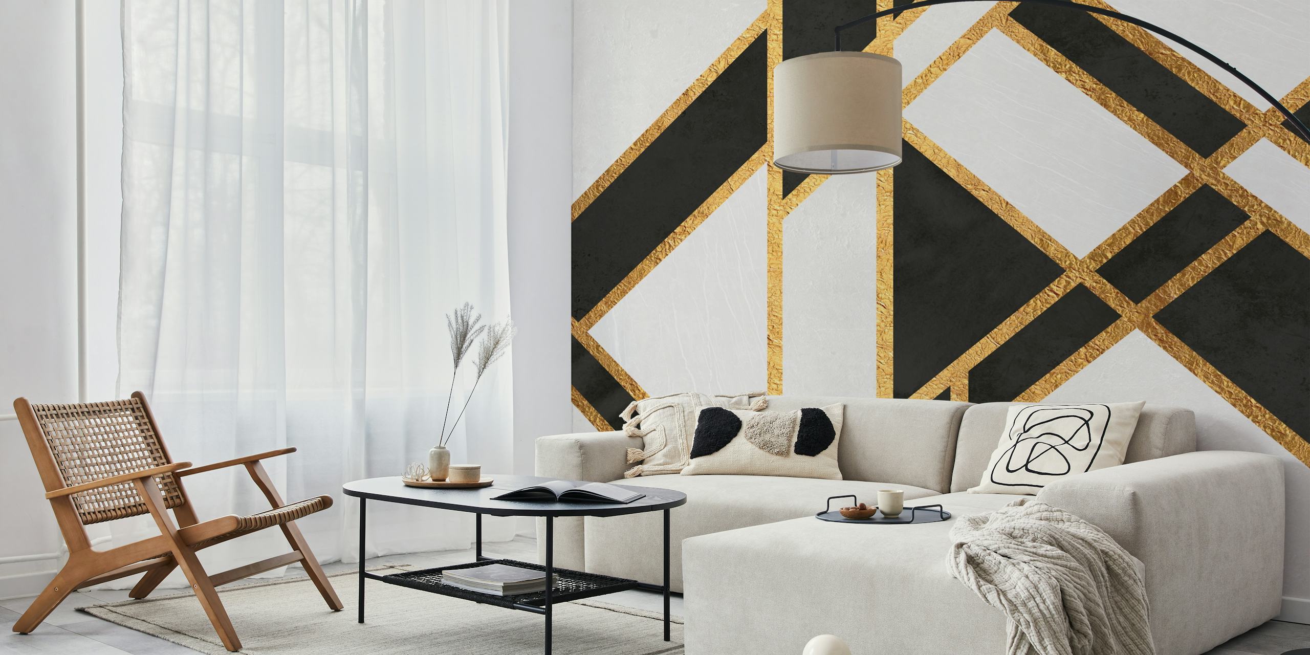 Intricate Black and White Art Deco Wallpaper design