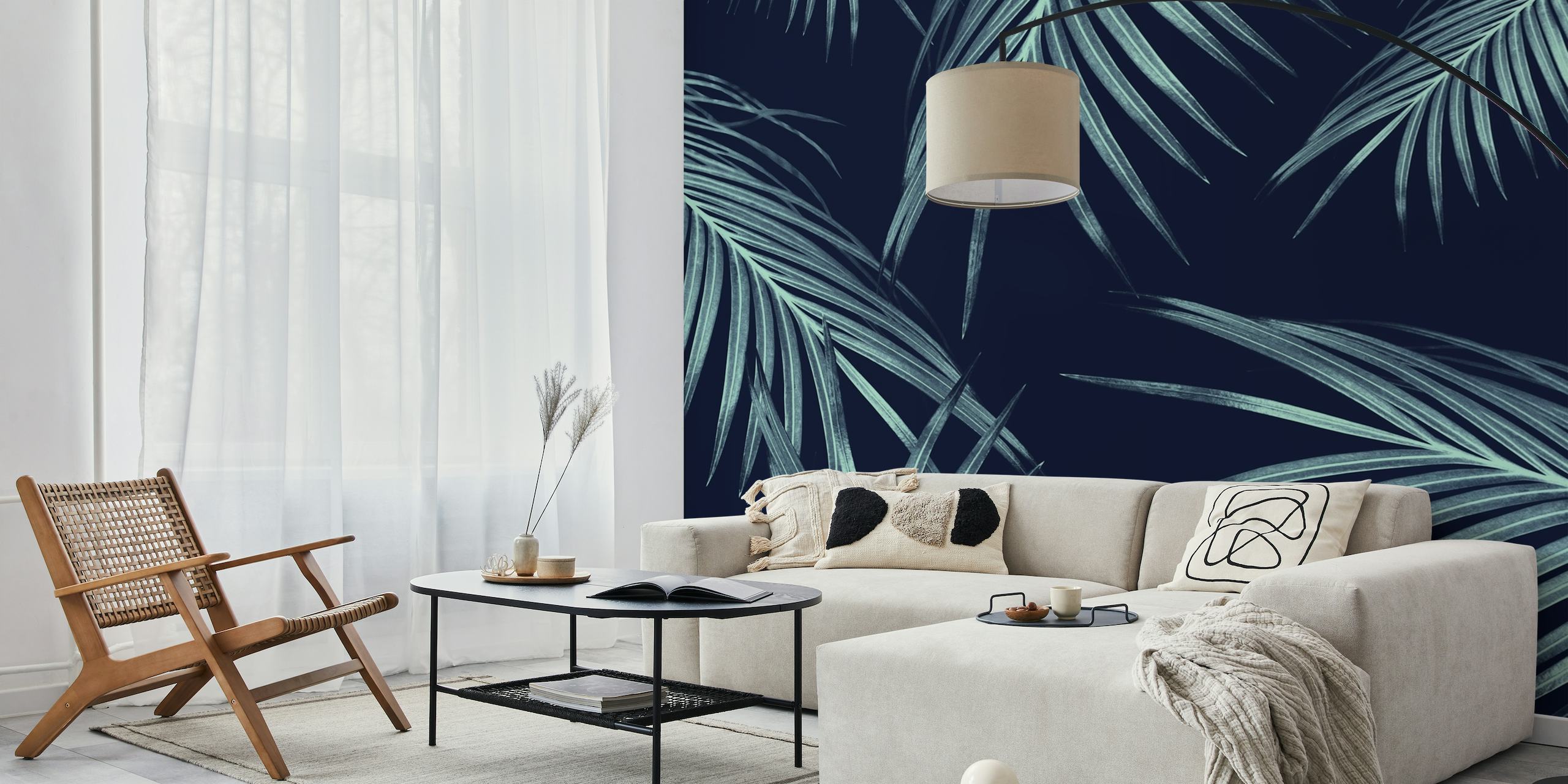 Navy Blue Palm Leaves Dream 1 wallpaper