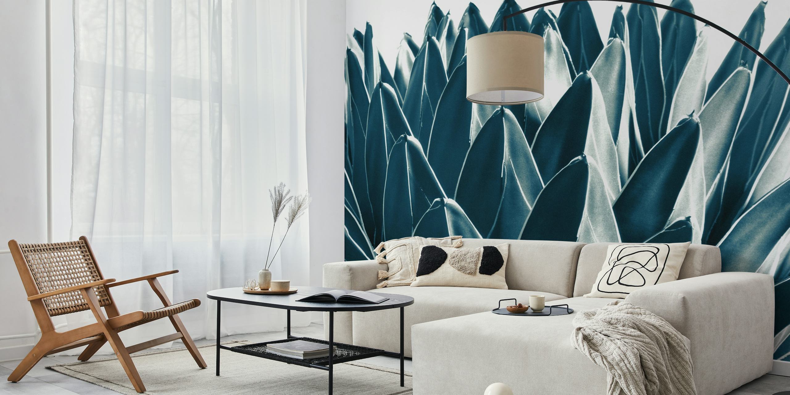Monochromatische agave plantenbladeren muurschildering voor woondecoratie