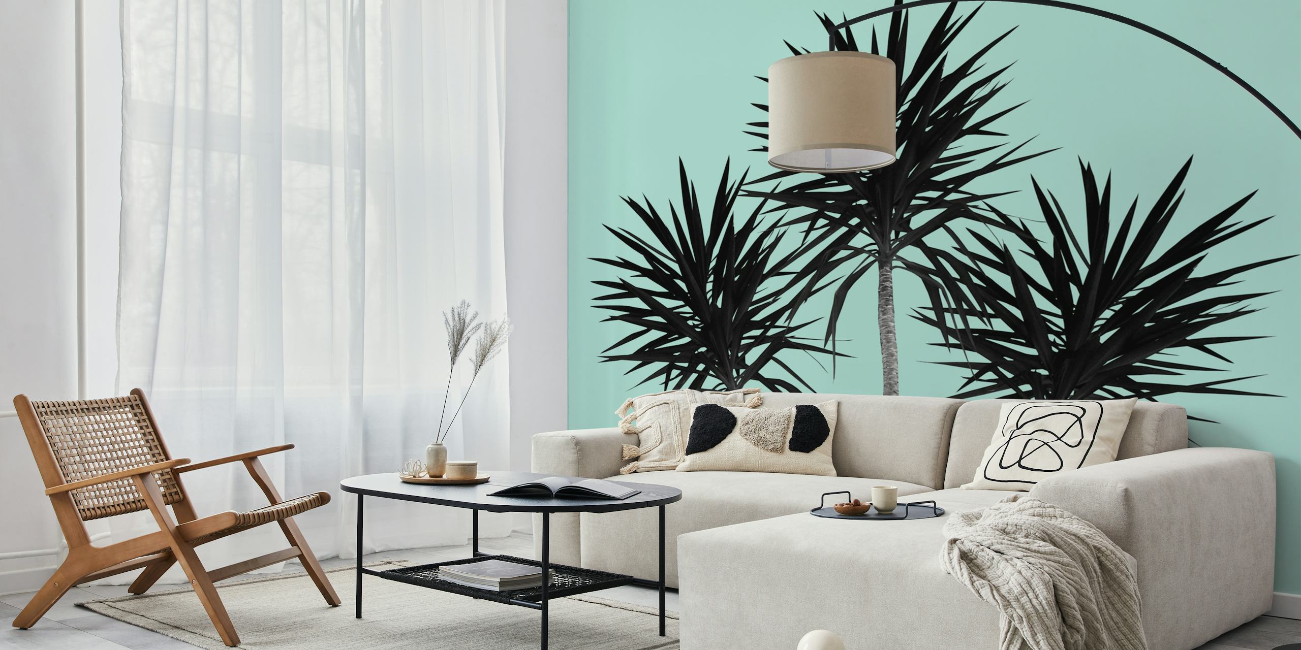 Sylwetka palm na tle teal nieba