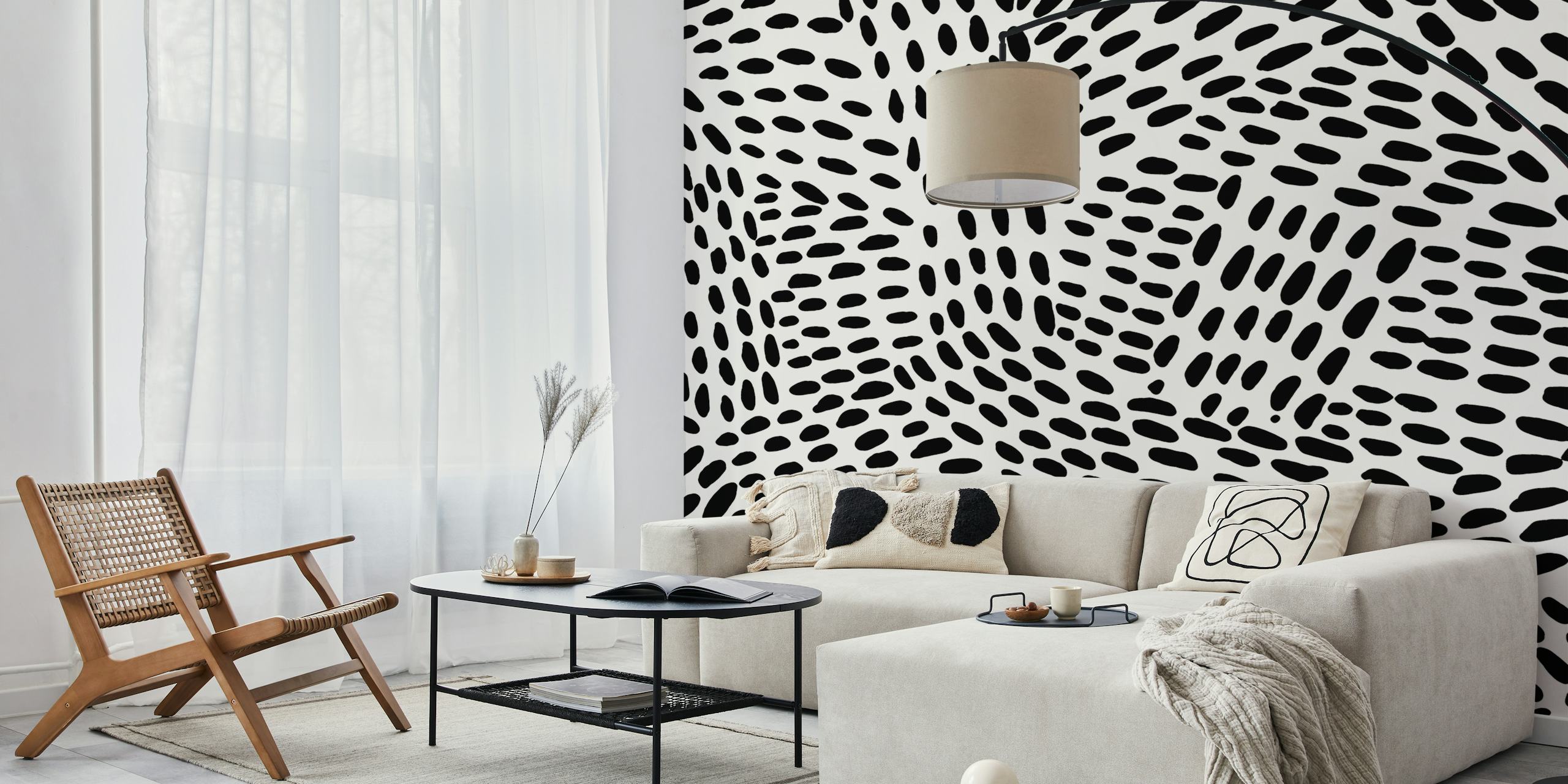 Black and white dotted lines tapet i ett rum