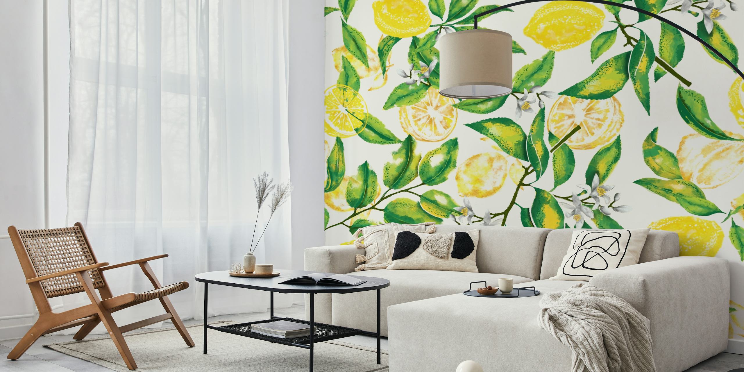 Vintage lemons wallpaper design in a room