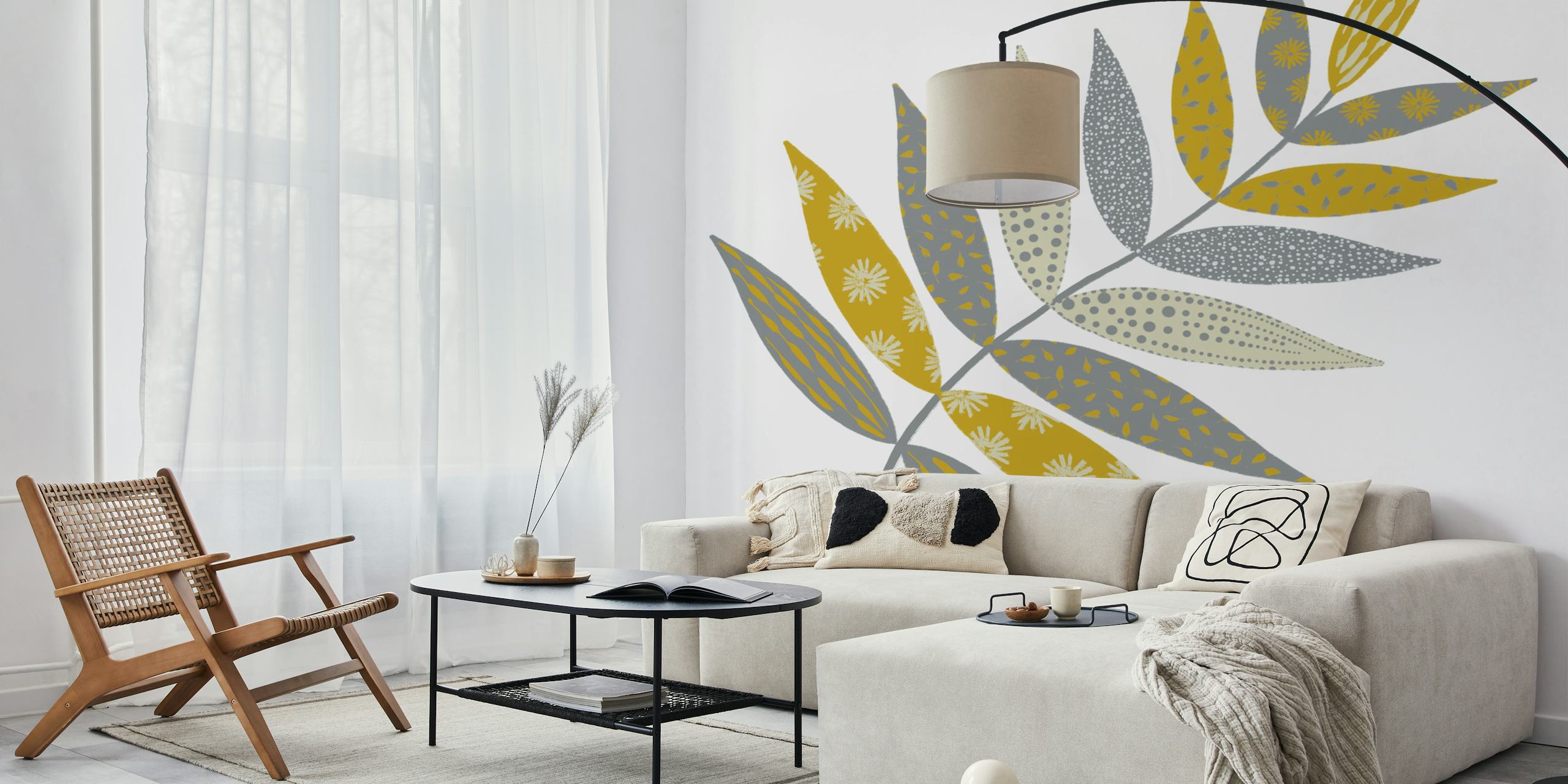 Papier peint à motif de feuilles dans un cadre de pièce