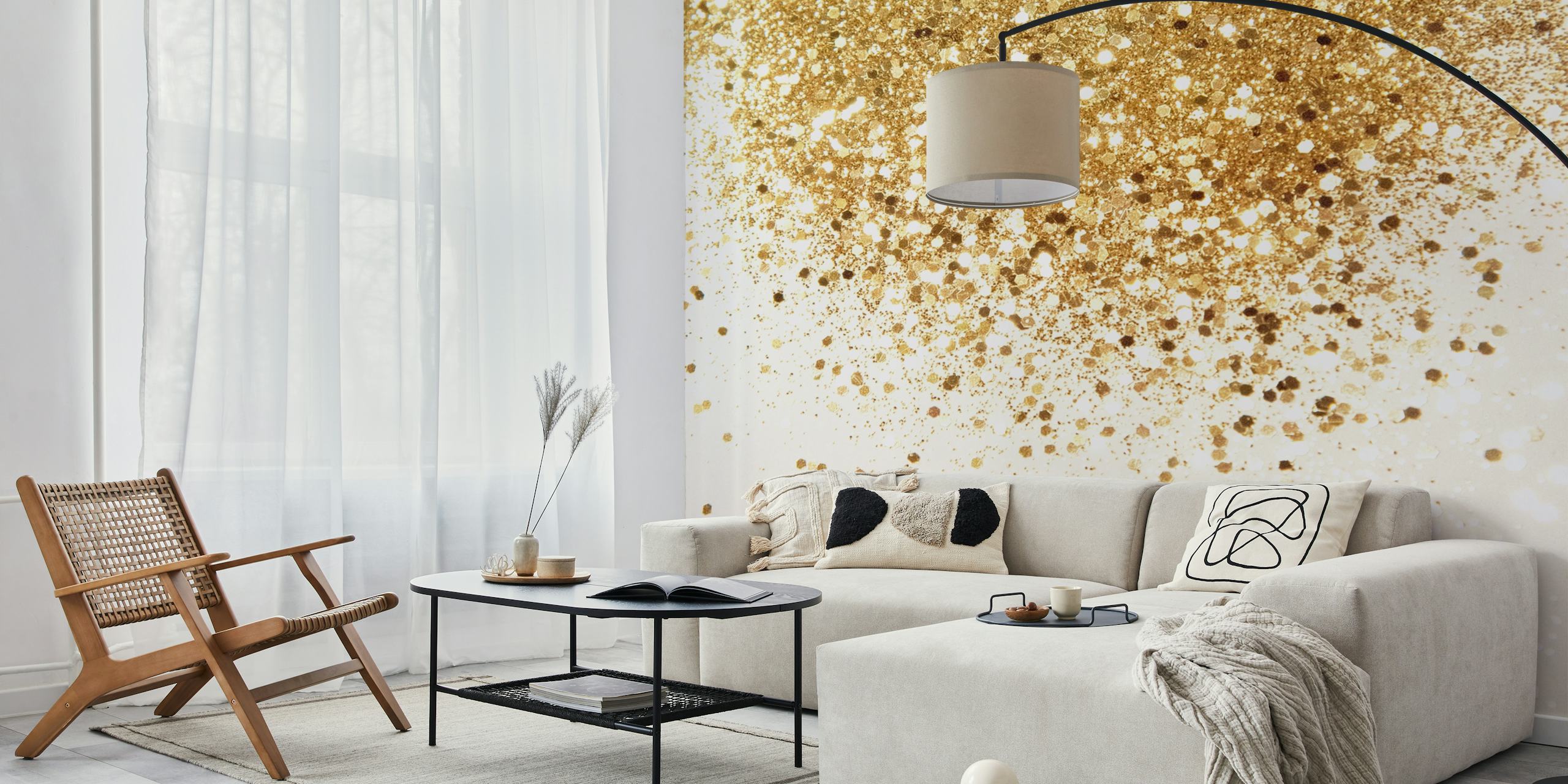 Sparkling gold glitter wall mural creating a luxurious textured look