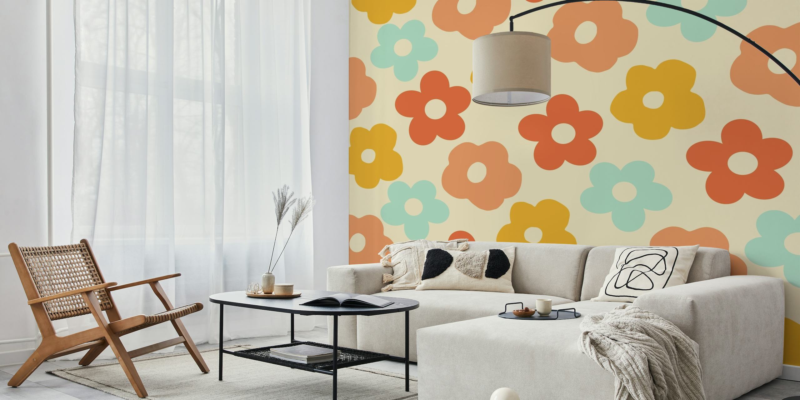 Bold and vibrant Retro Inspired Daisies Wallpaper in 196s Colors