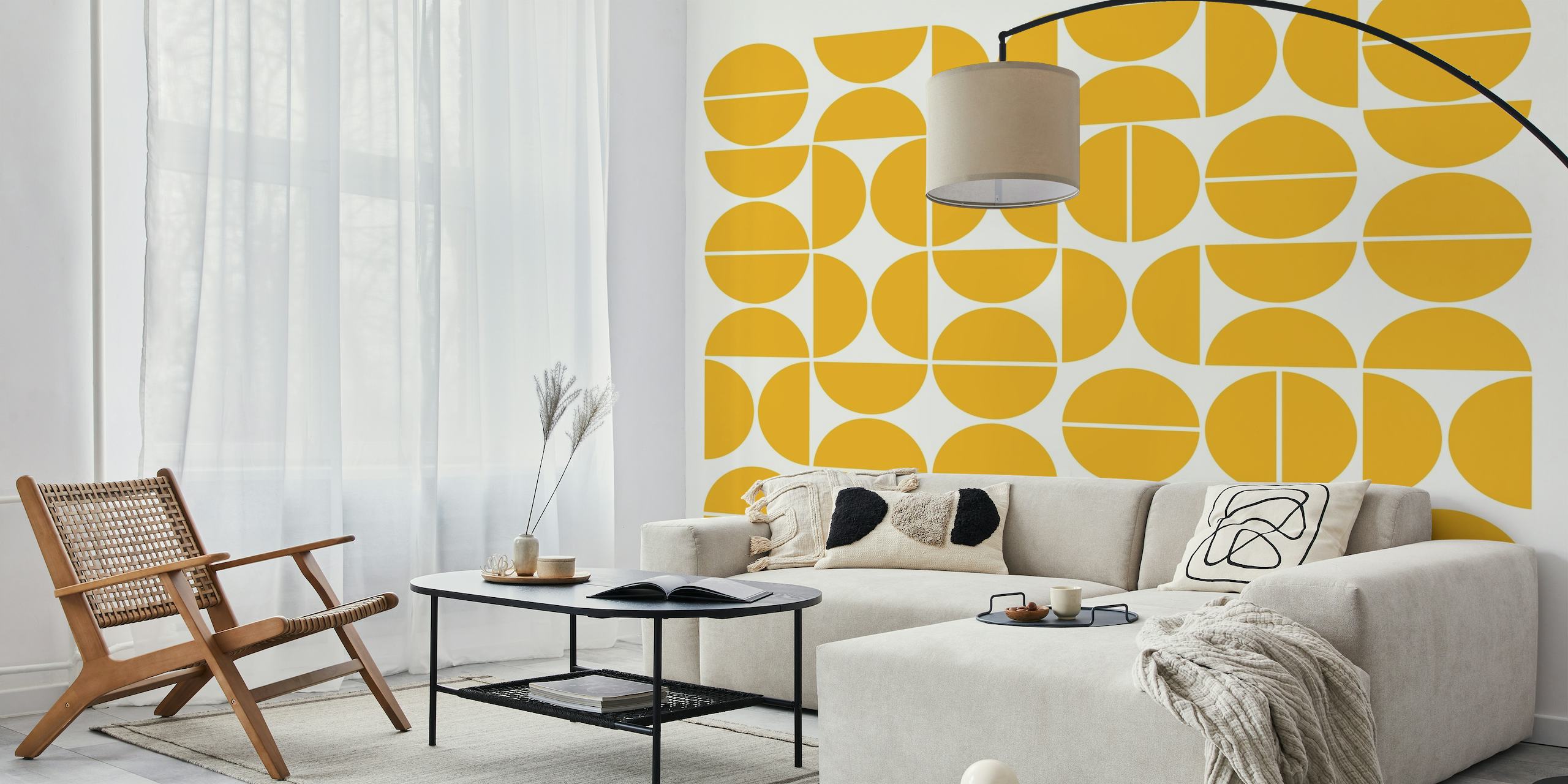 Vibrant Yellow Wallpaper featuring Mid-Century Modern Bauhaus Pattern
