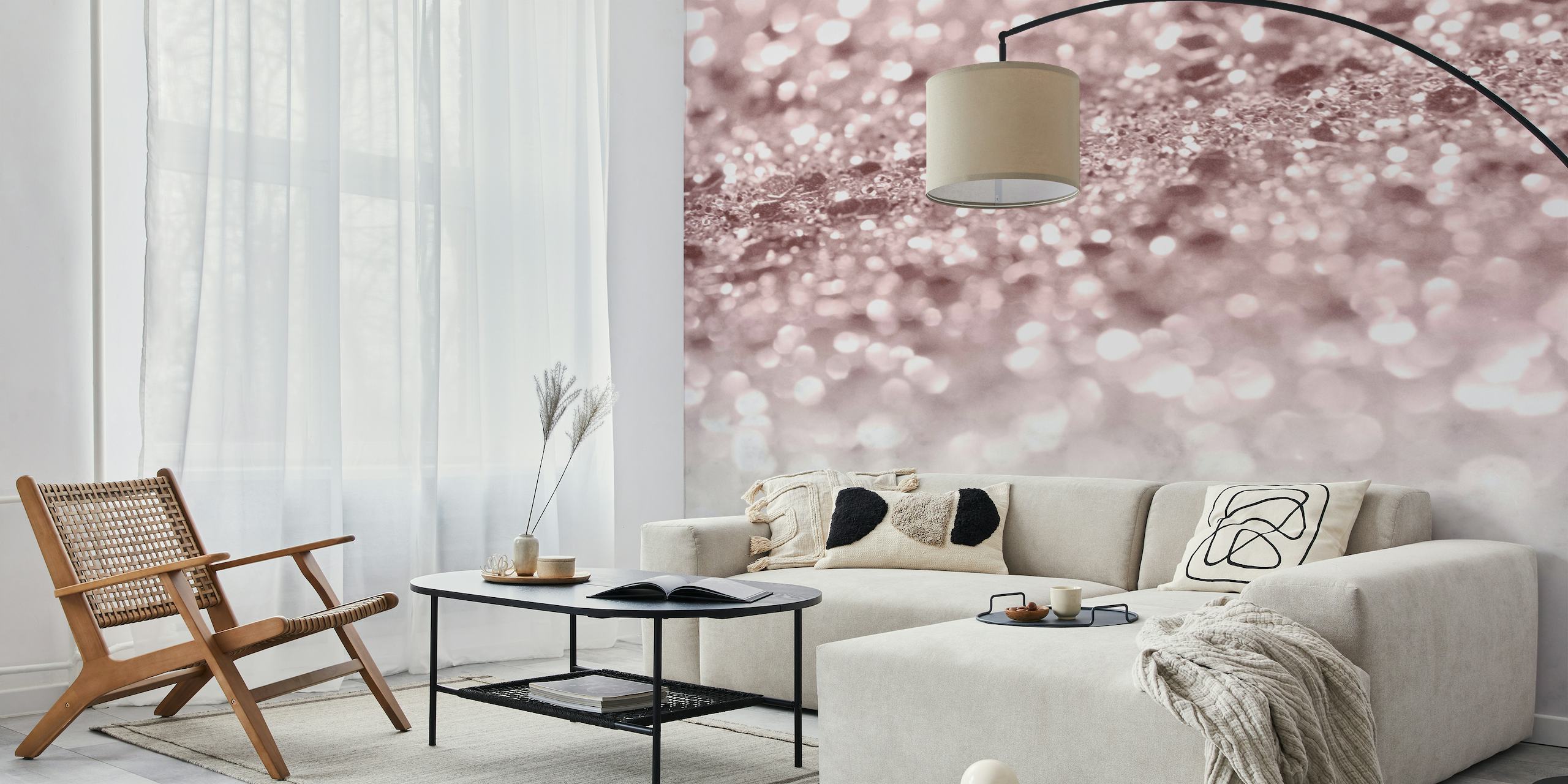 Fotomural vinílico de parede elegante com glitter rosa e textura de mármore