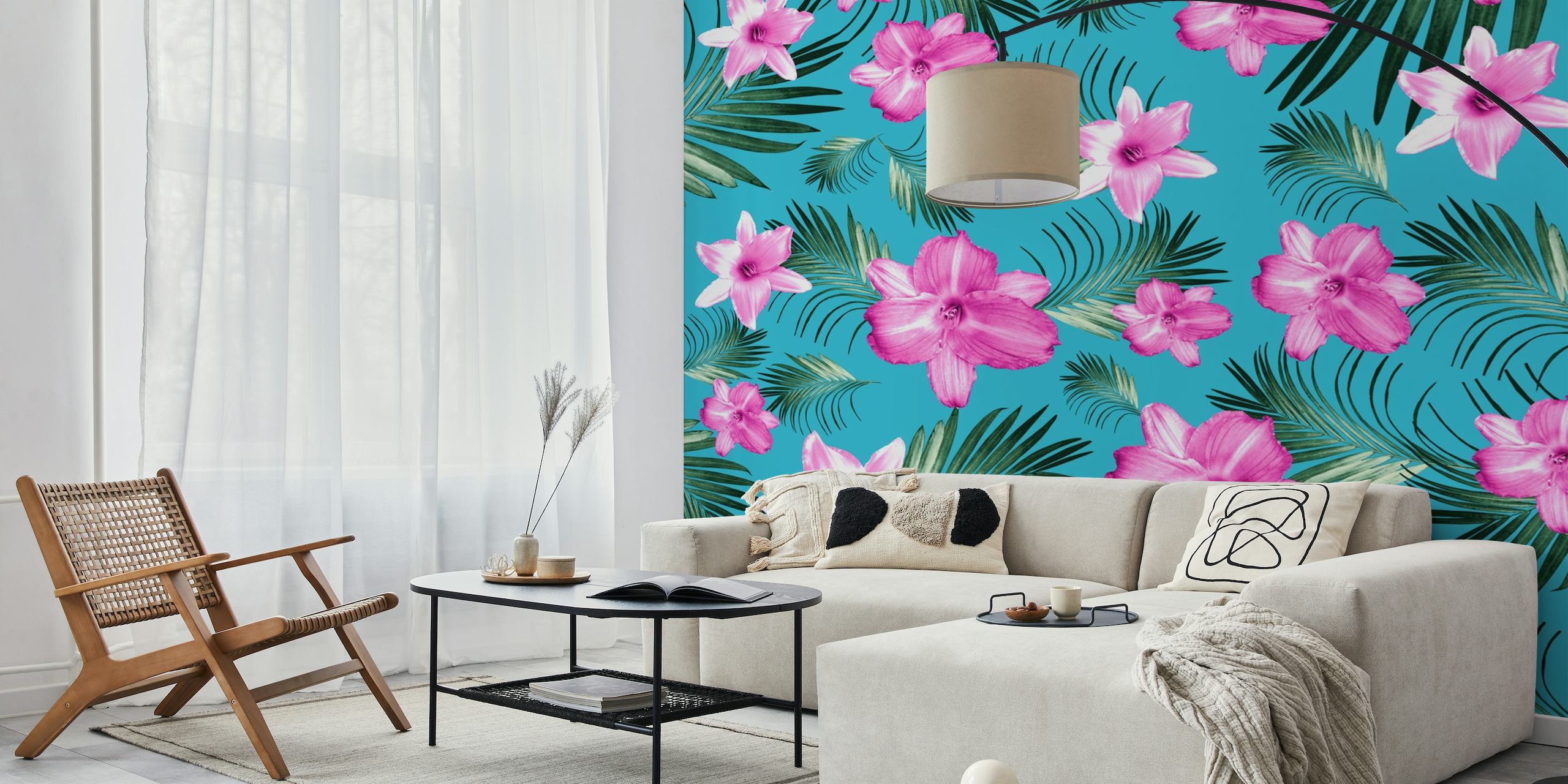 Tropical Flowers Palm 3 papel de parede