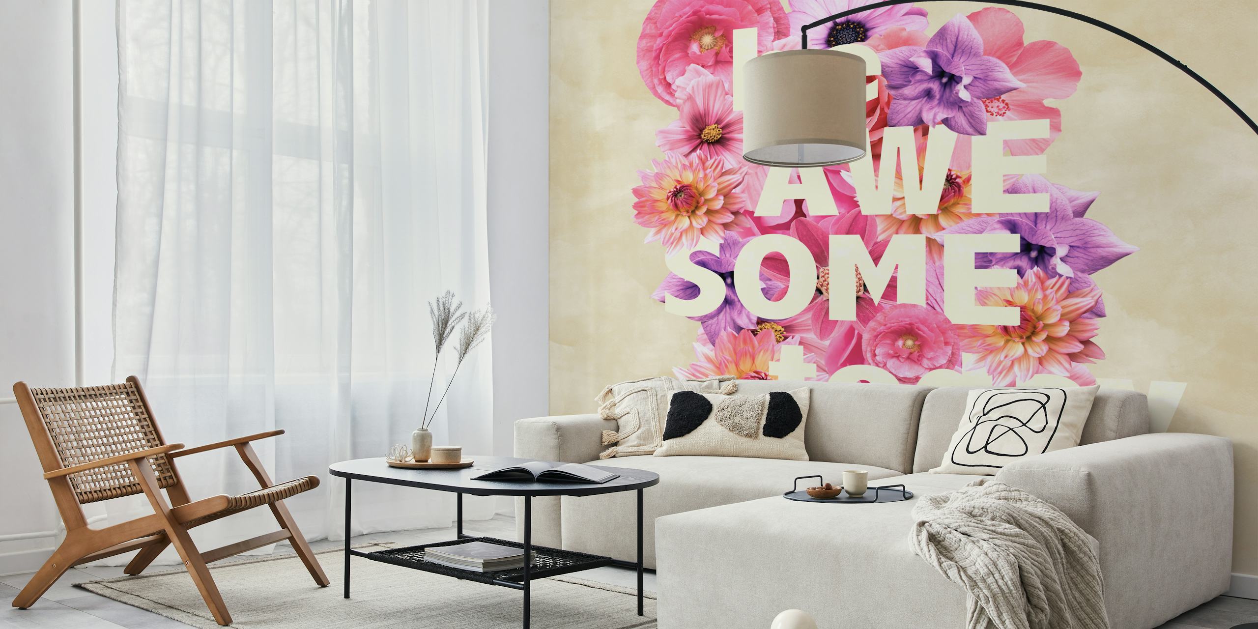 Floral pattern in shades of pink with a motivational quote wallpaper