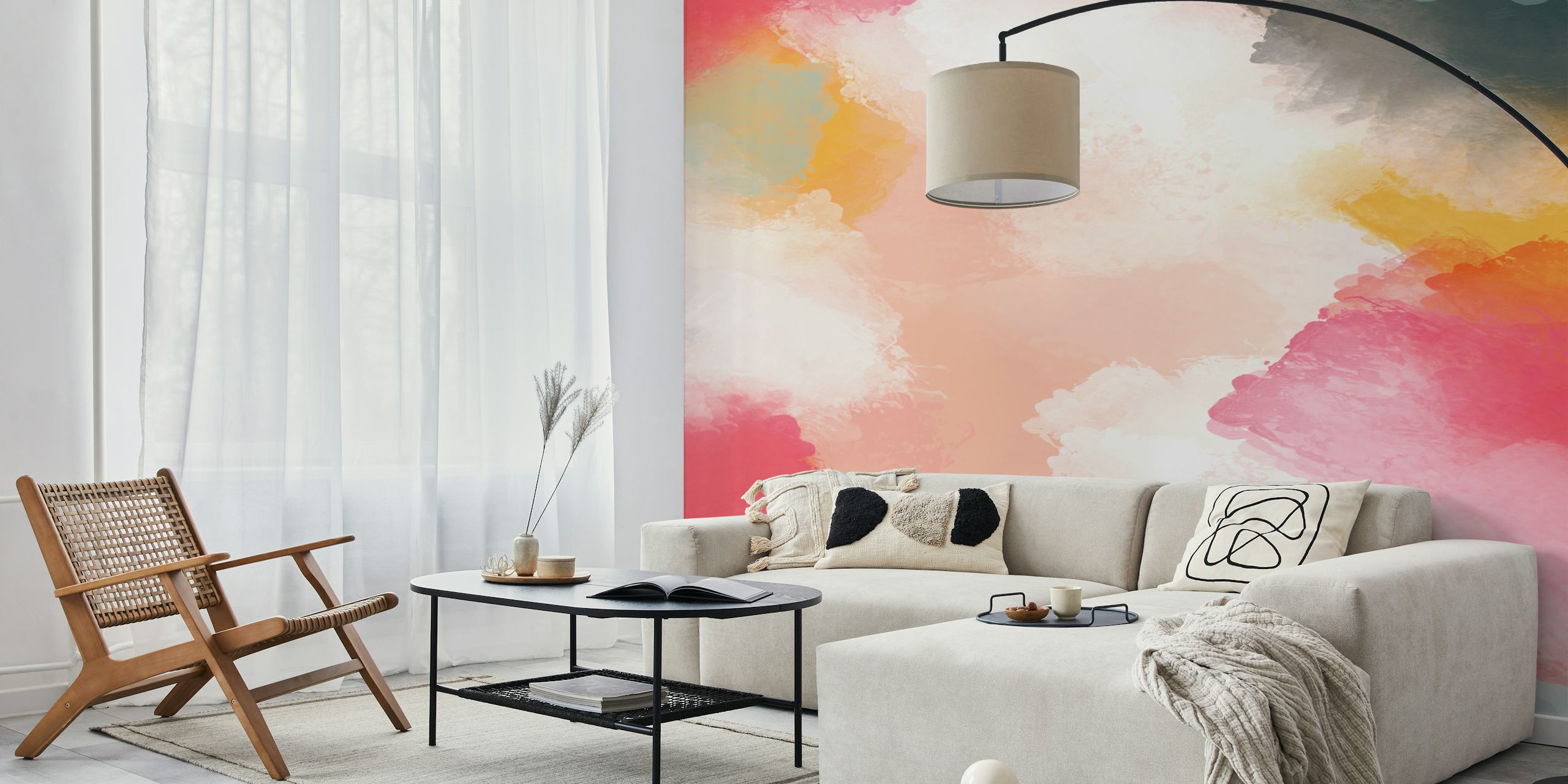 Colorful abstract brush strokes in pink, teal, and orange wallpaper