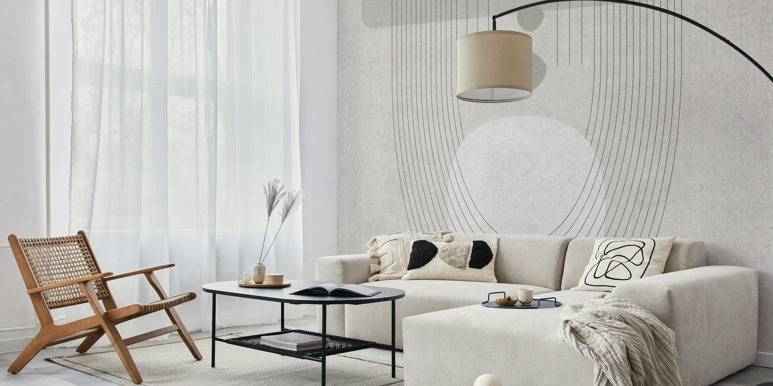 Abstract geometric lines in muted tones on wallpaper