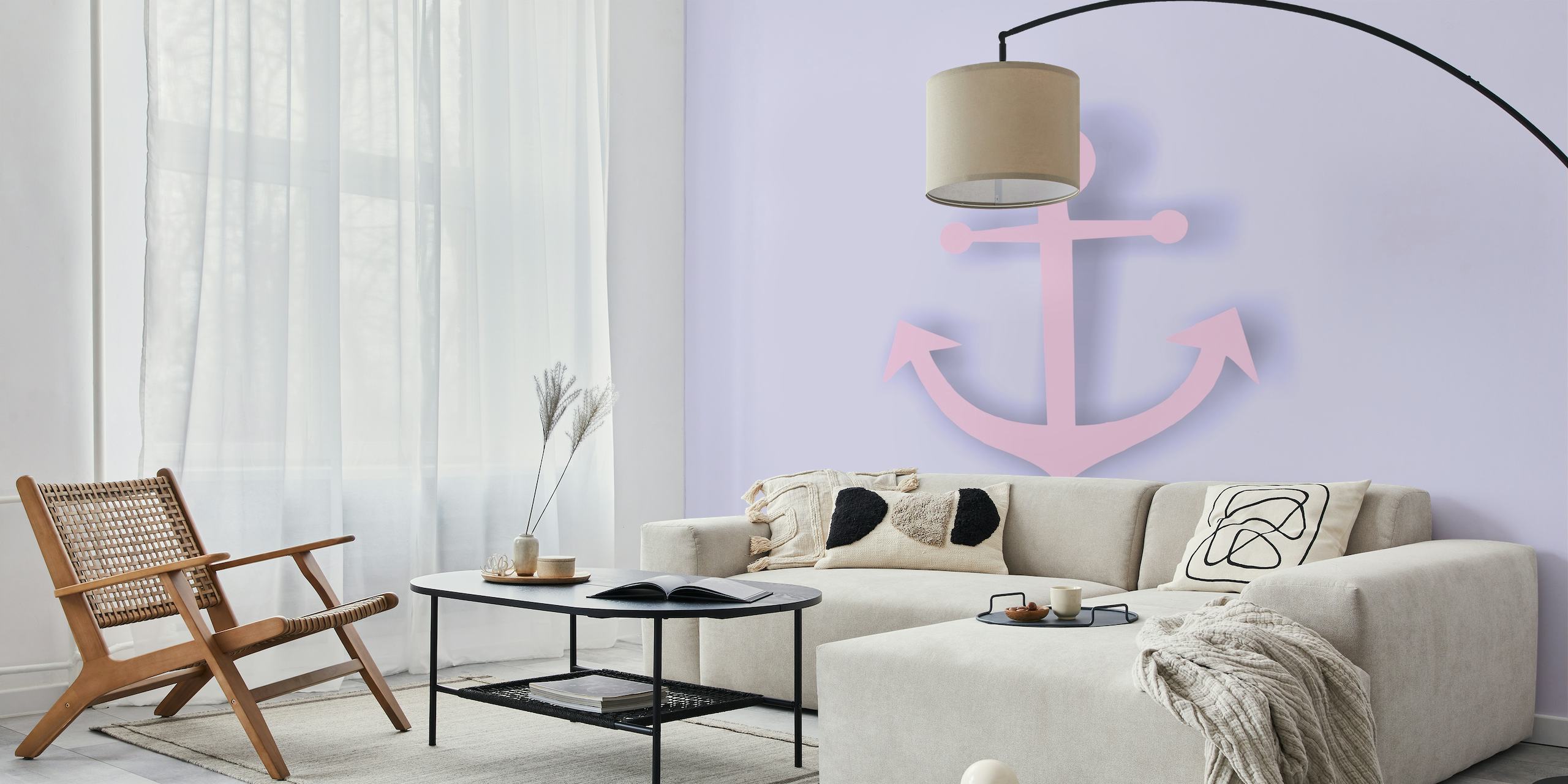 Pink anchor on a violet background wall mural