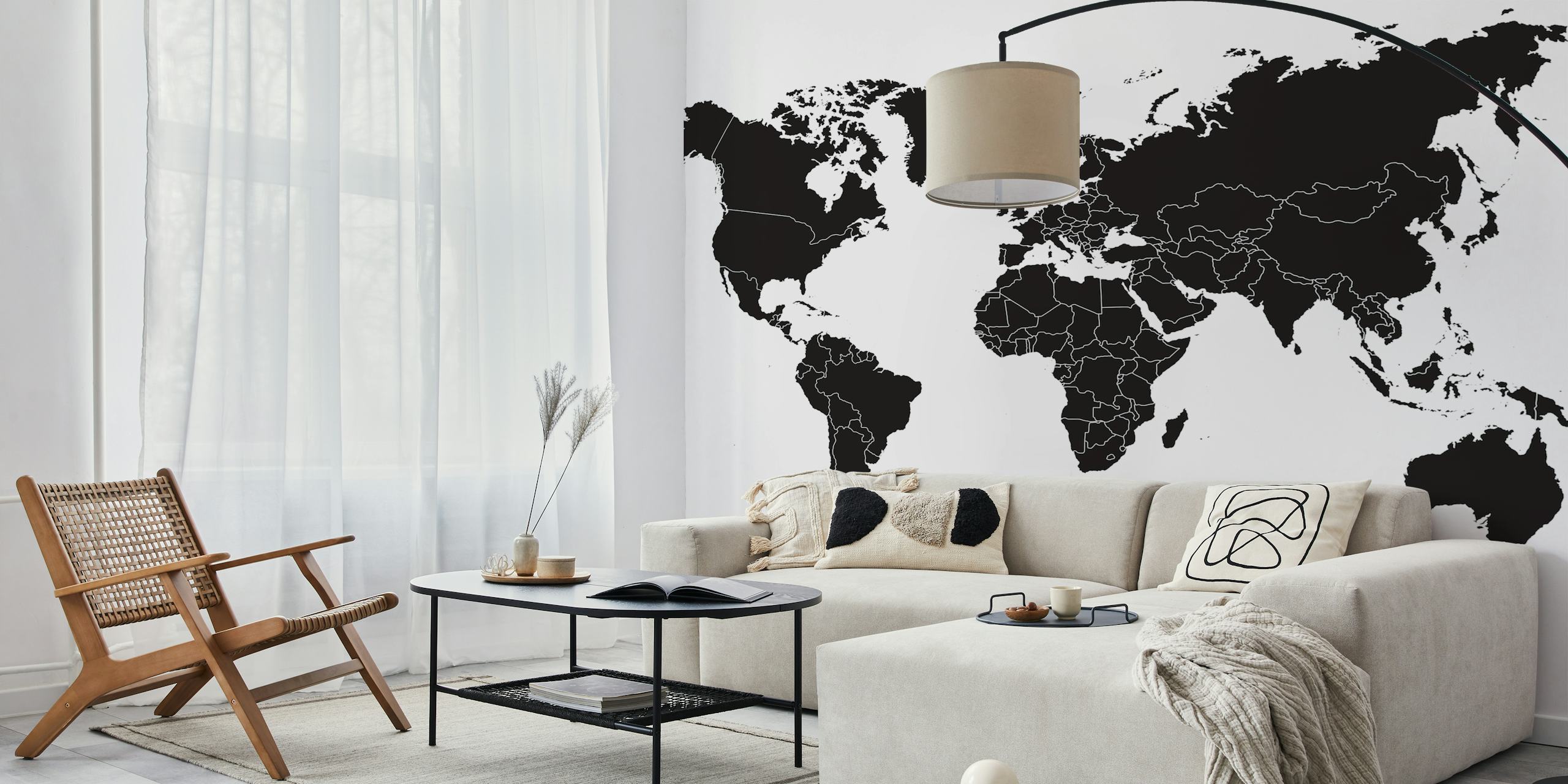 Black minimalist world map design wallpaper