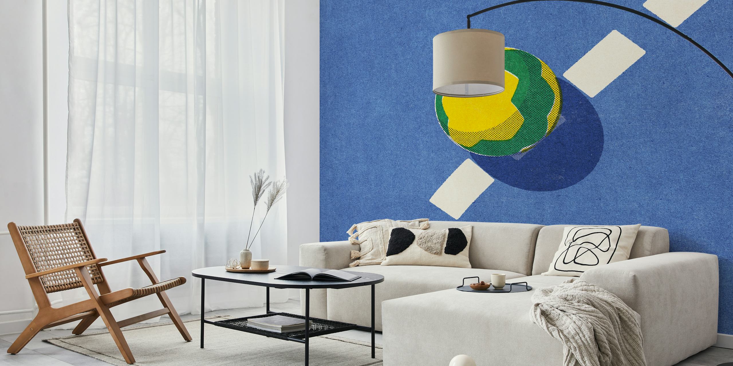 Blue sports wallpaper featuring a colorful handball design