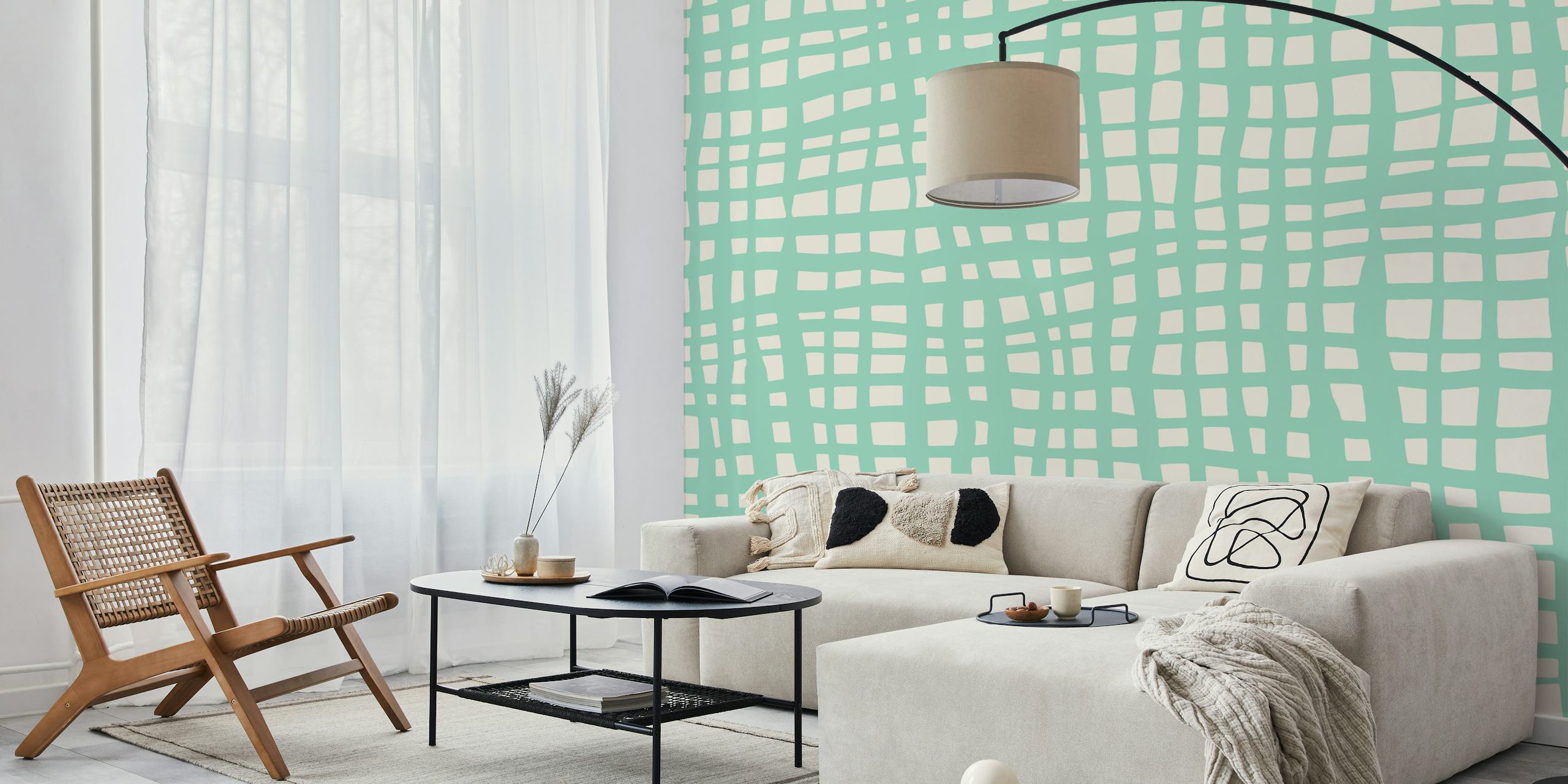 Pastel aqua geometric grid pattern wallpaper