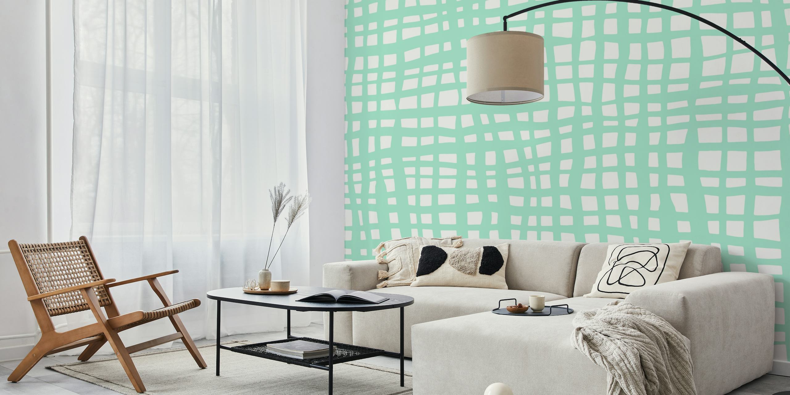 Retro grid pattern pastel aqua wallpaper