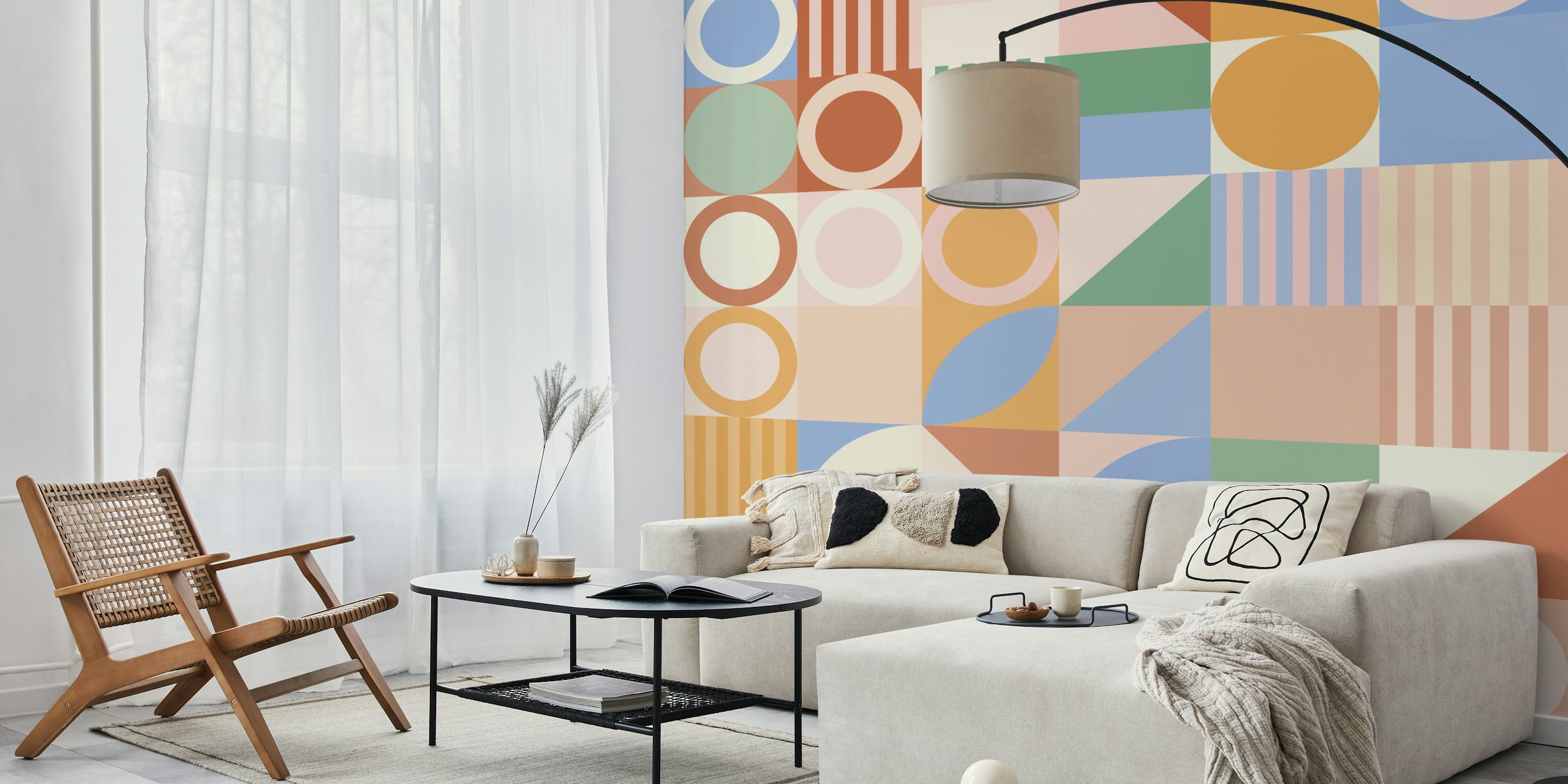 Geometrisches Frühlingsthema-Wandbild mit Pastellfarben und abstrakten Formen