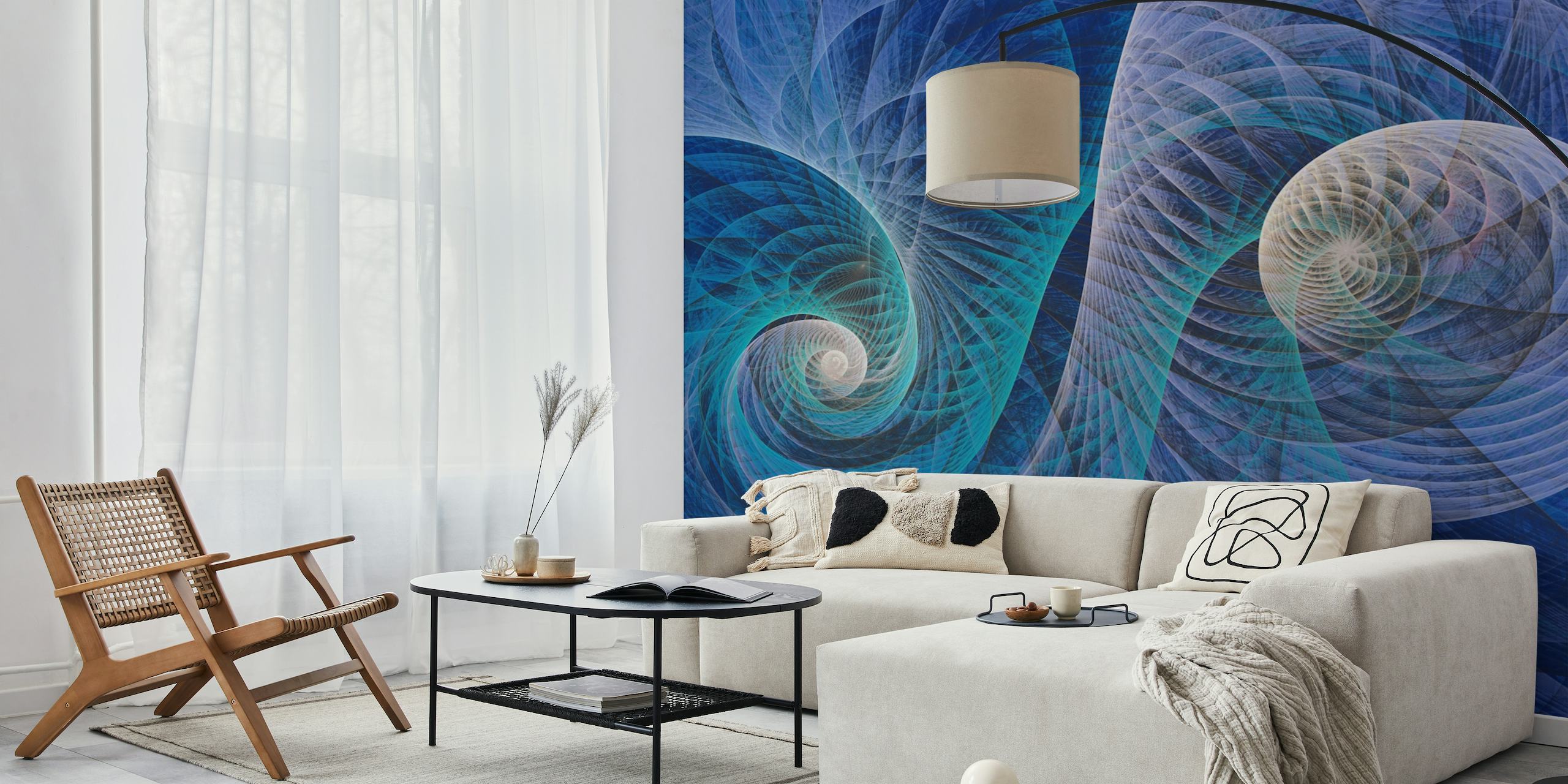 Abstract sea vortex pattern wall mural in blue tones