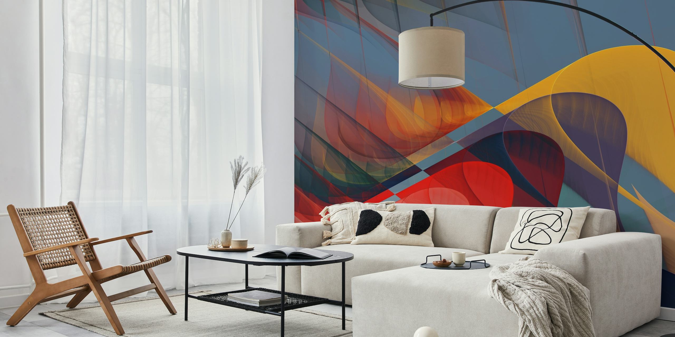 Abstract Vibrational Elevation wall mural with colorful overlapping shapes