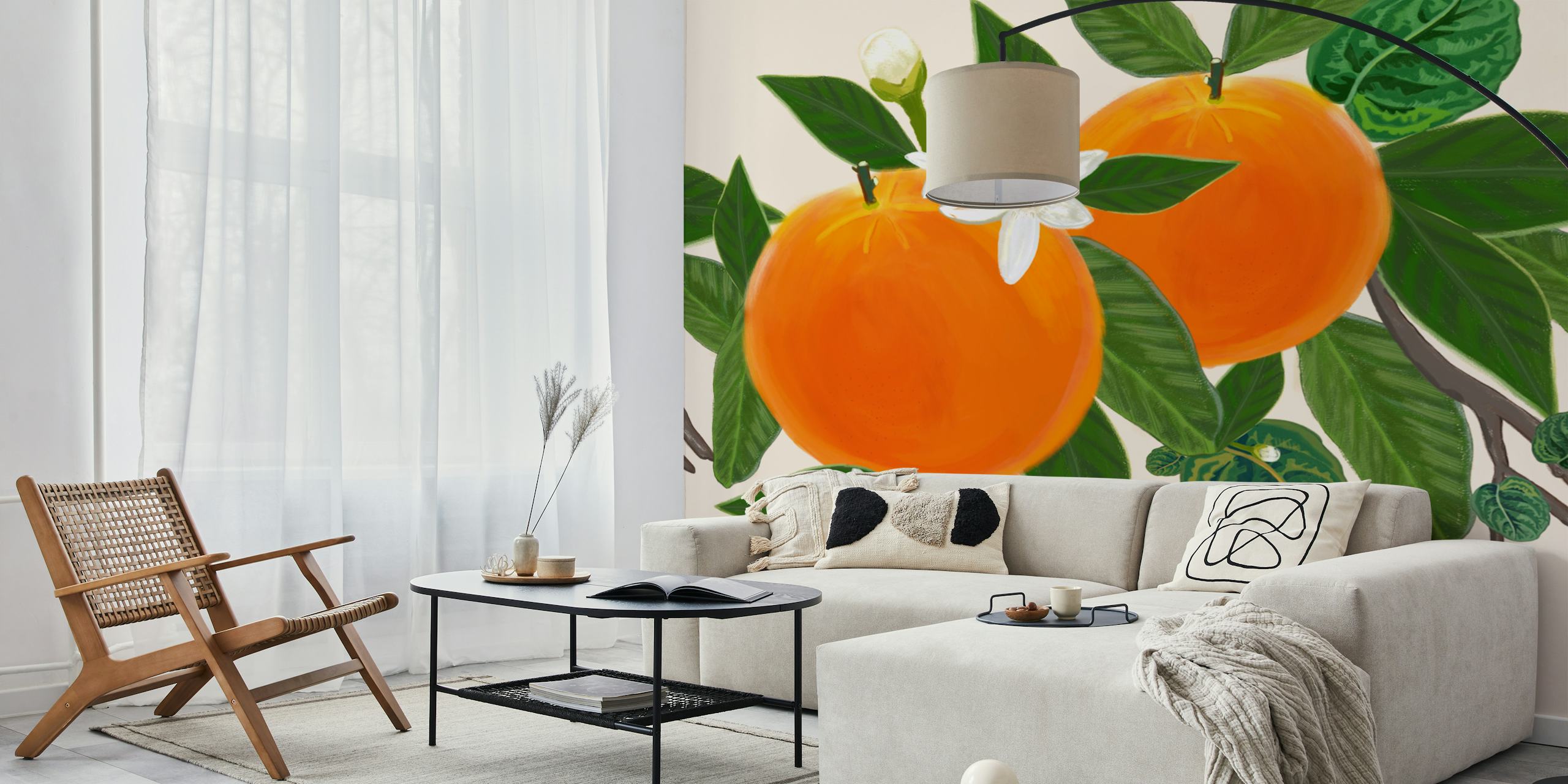 Orange och flowers tapetdesign i rum