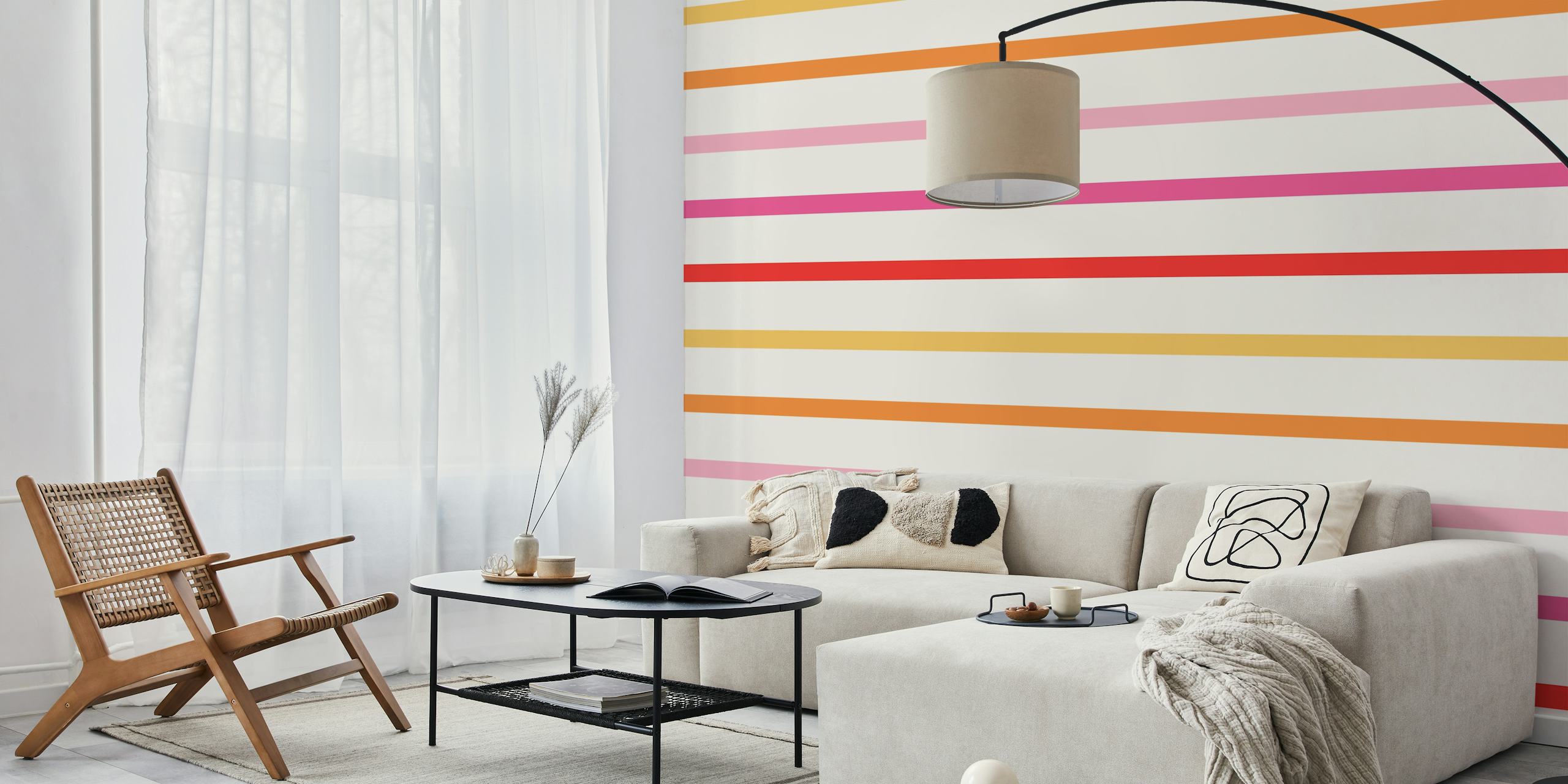 Pastel striped wallpaper featuring pink, orange, and yellow lines