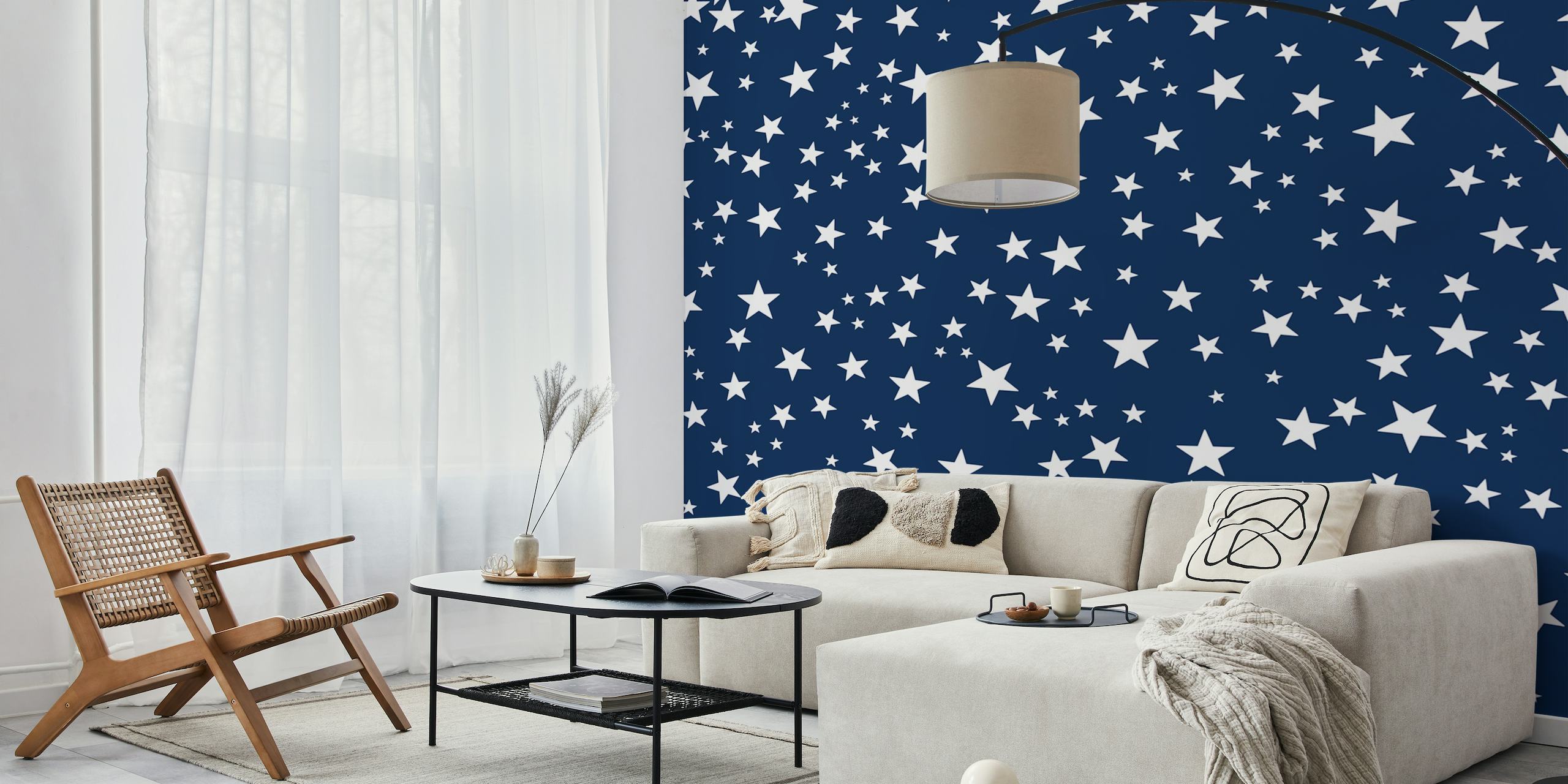 Shining golden white star navy wallpaper