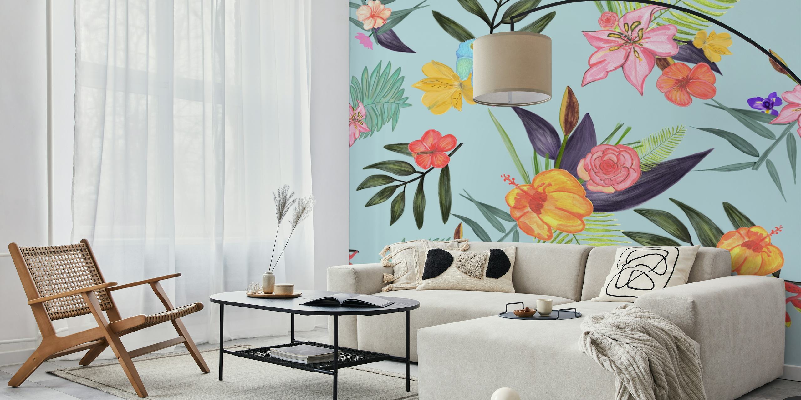 Tropical floral Tapete in einem Raum