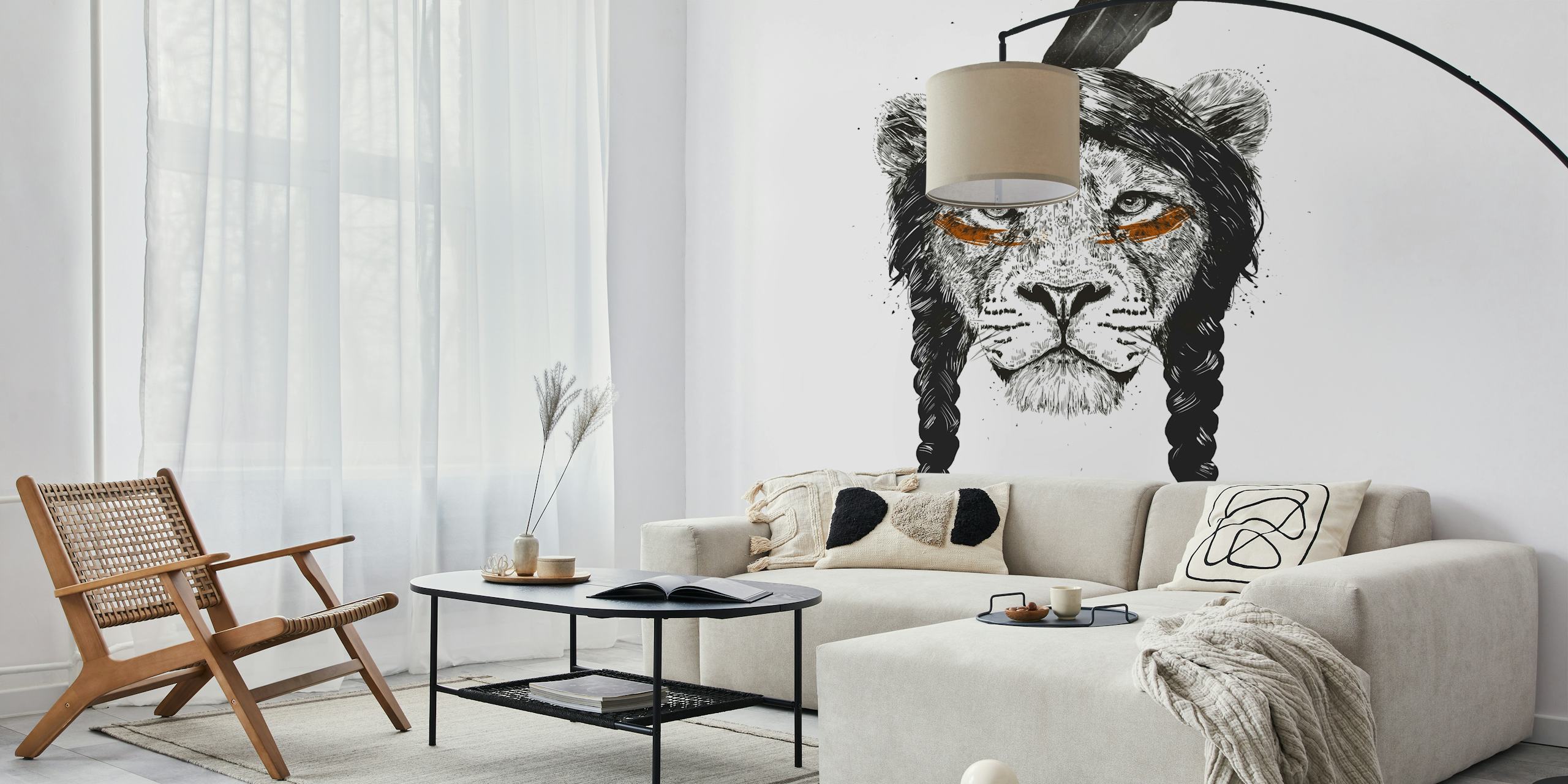 Warrior Lion wallpaper design in a room
