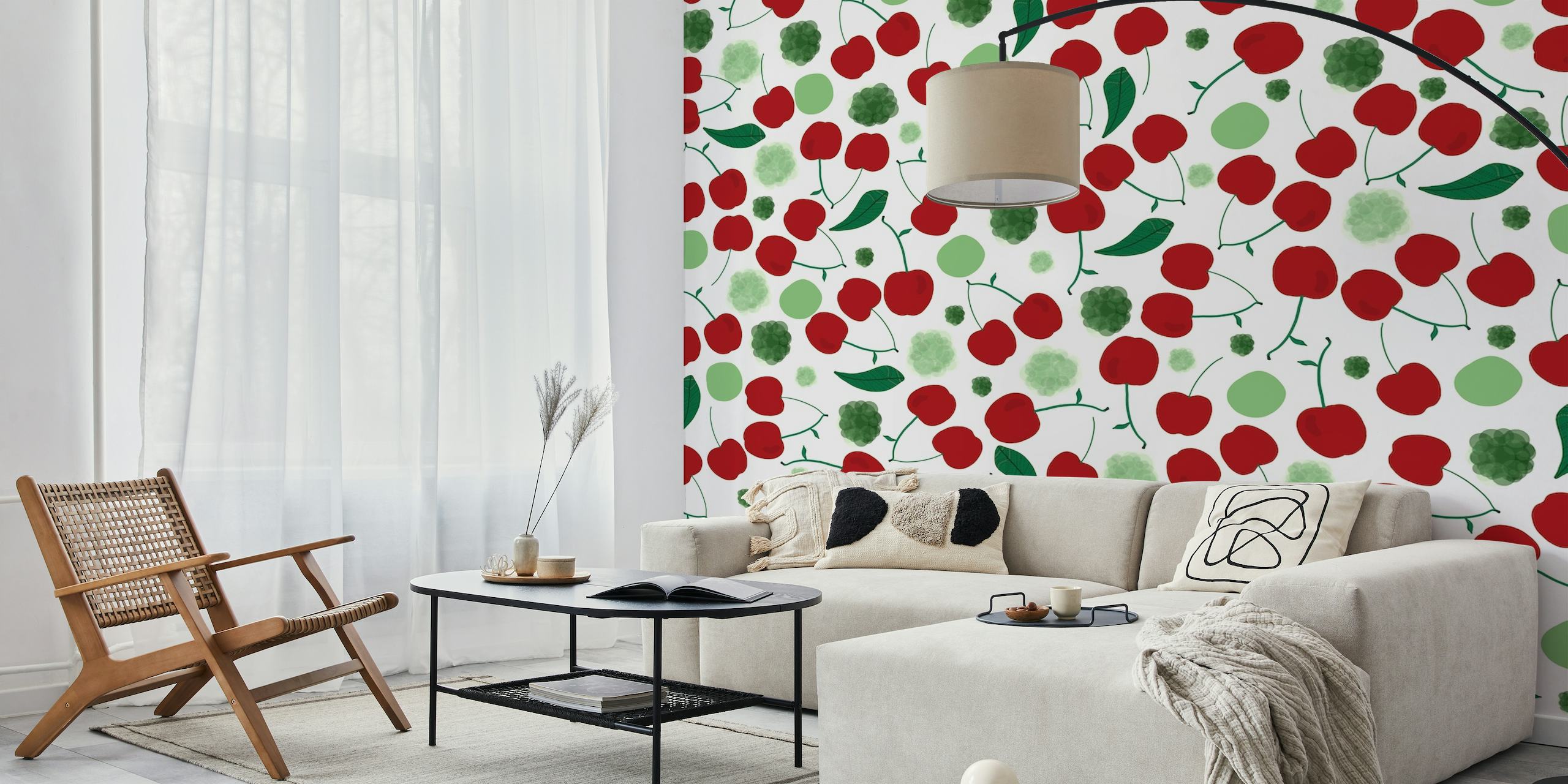 Cherries with shining dots papel pintado