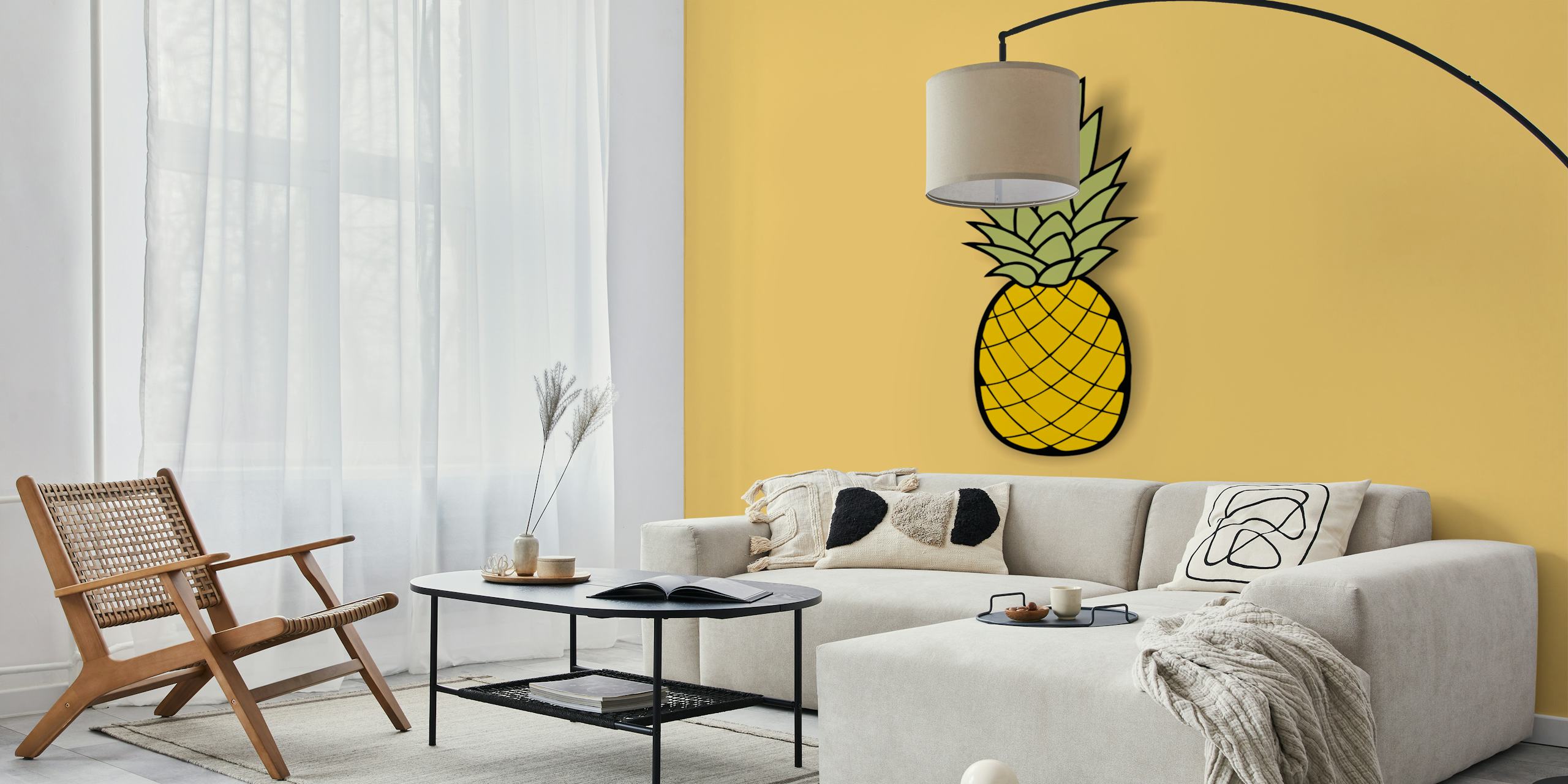 Yellow pineapple illustration on a sunny yellow background wallpaper