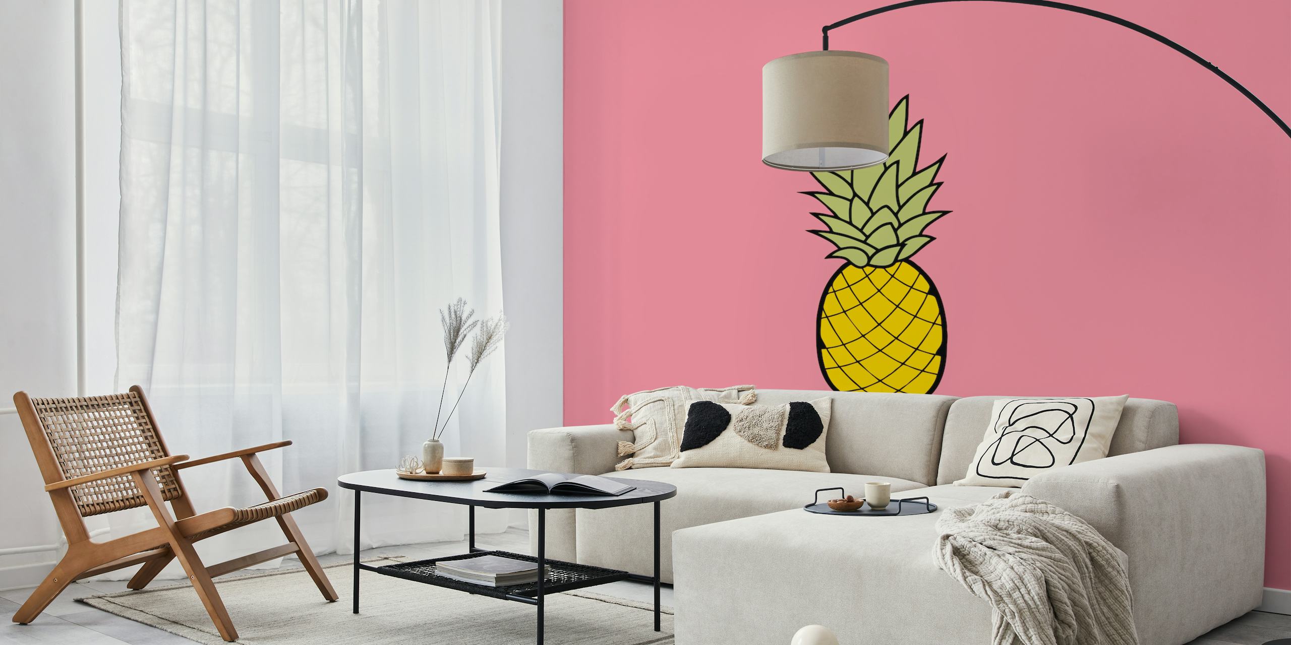 Illustratie van een ananas op een roze achtergrondmuurschildering