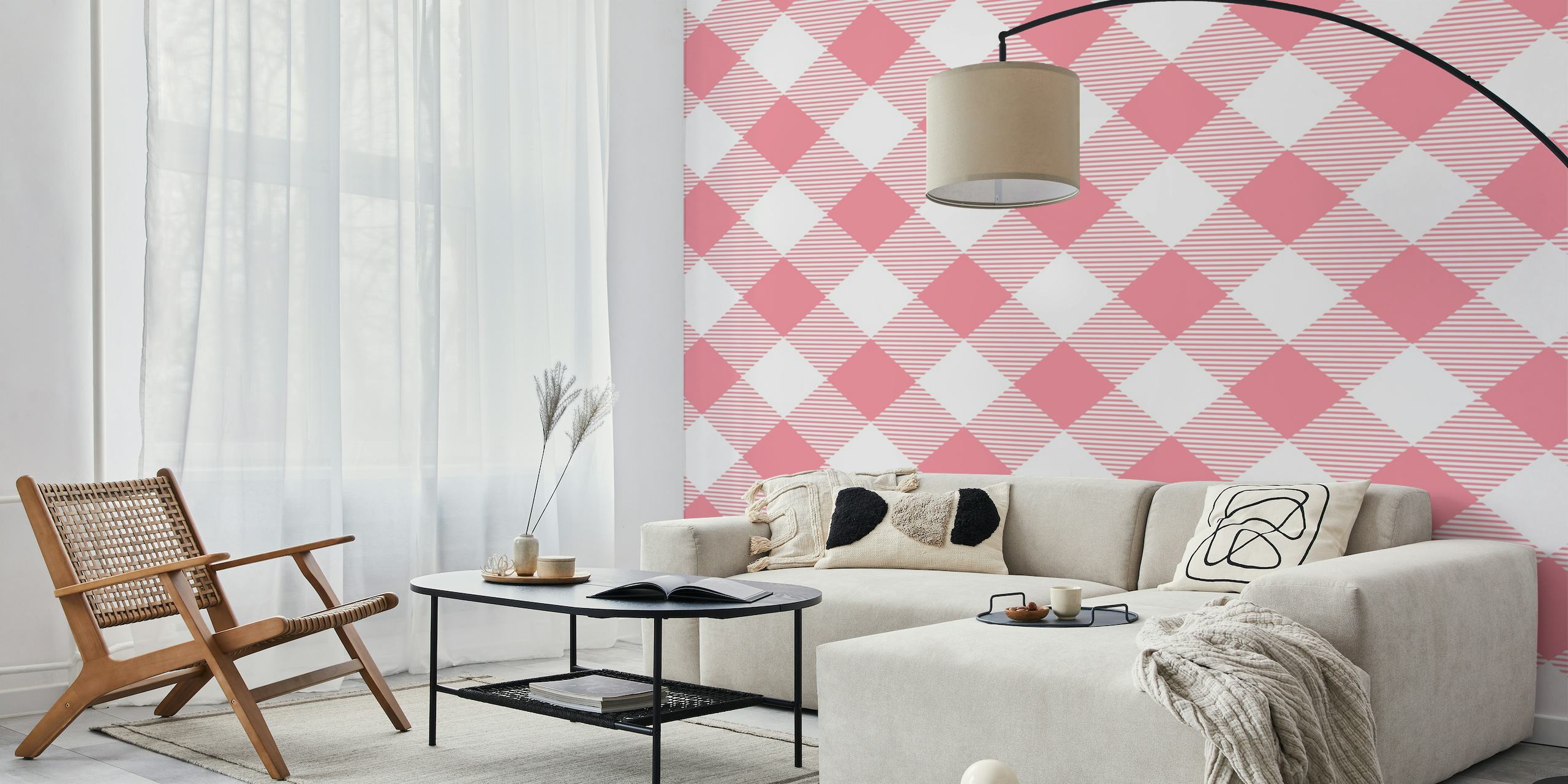 Gingham pink white baby girl papel de parede