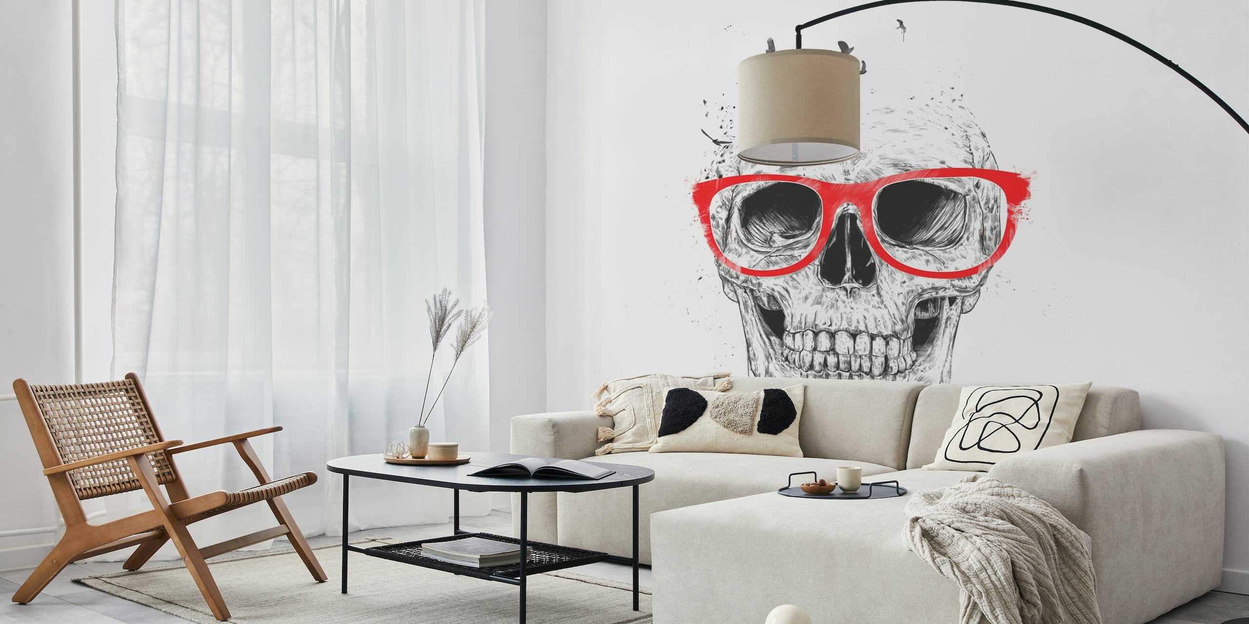 Skull with red glasses papel pintado