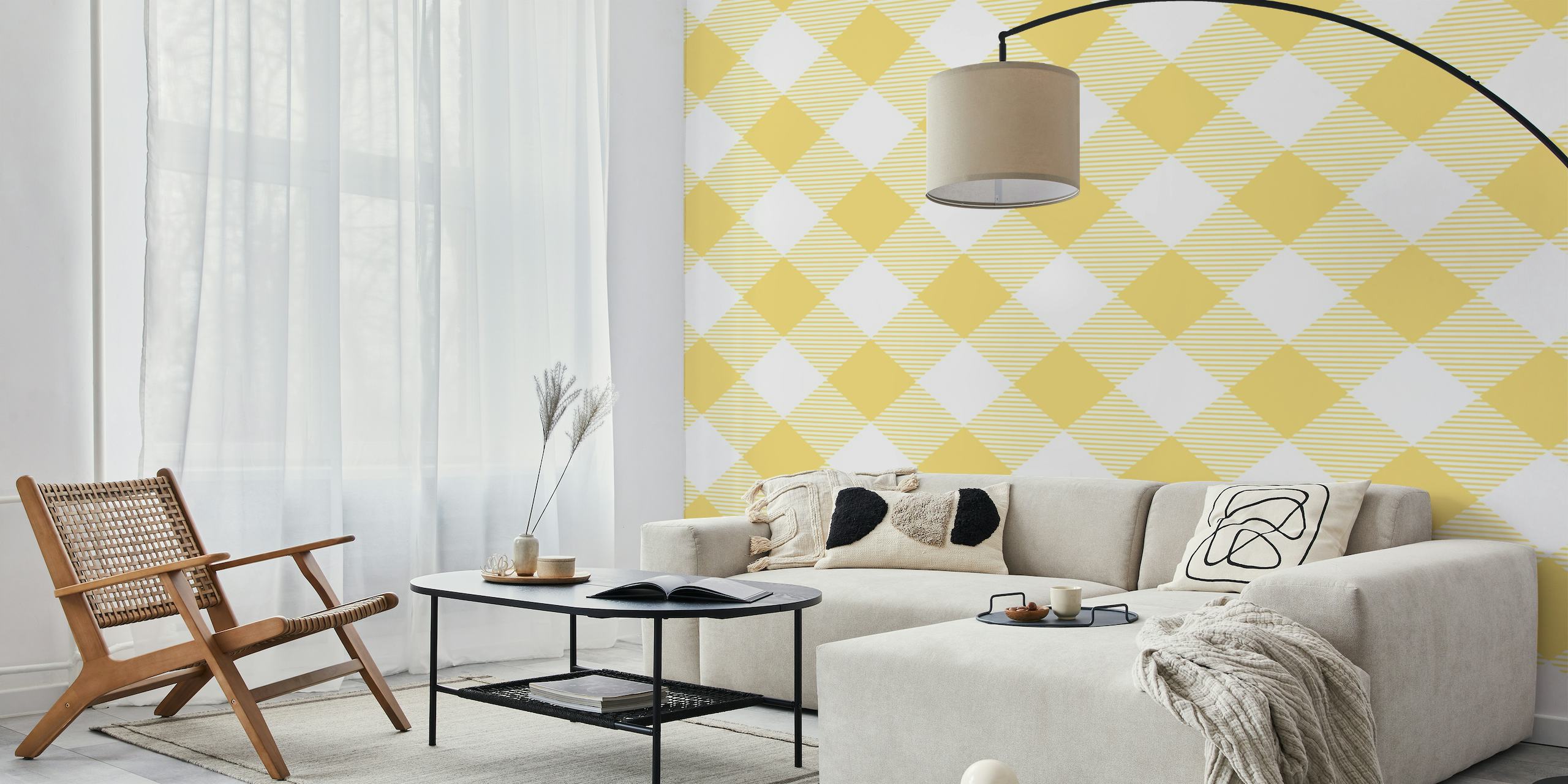 Saffron yellow checked pattern wallpaper
