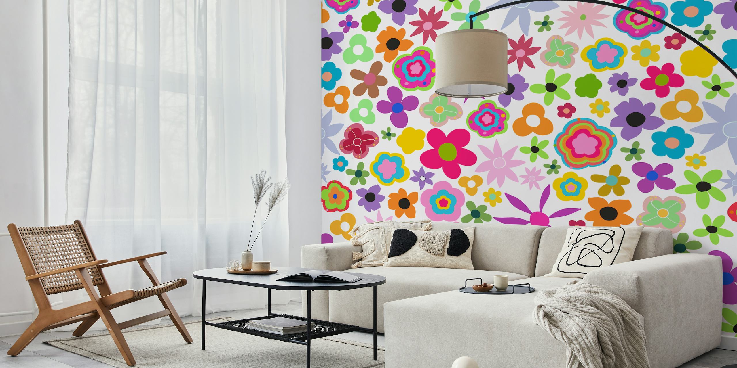 Colorful floral wallpaper design in a room