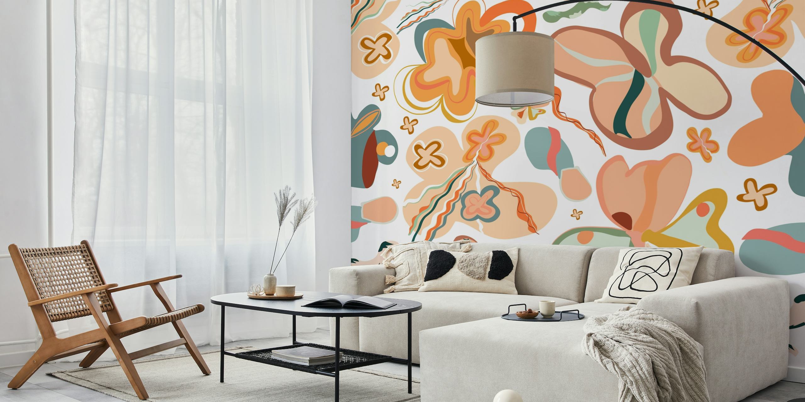 Terra cotta abstract floral wallpaper