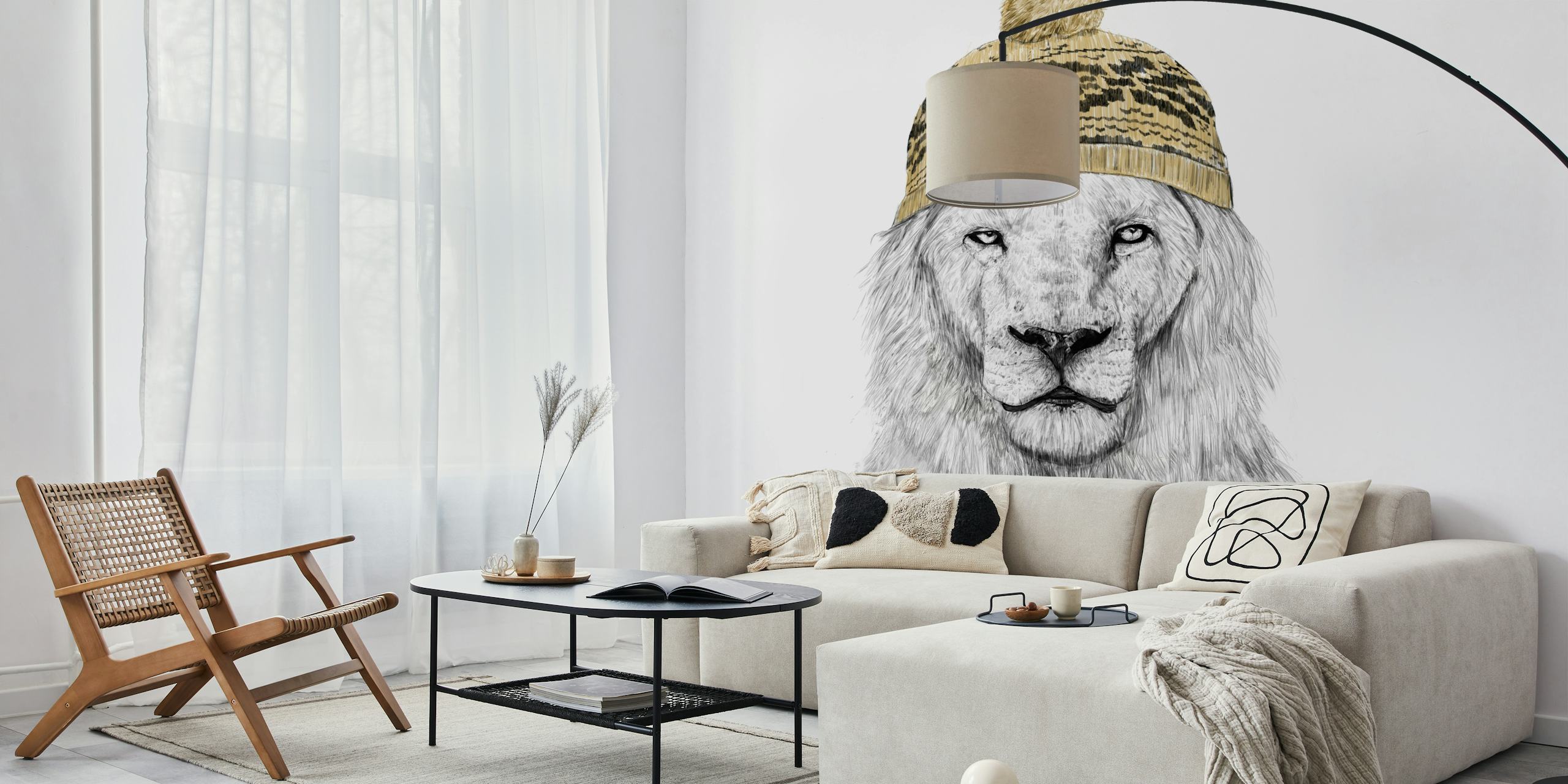 Papel de parede com um inverno lion em um gorro