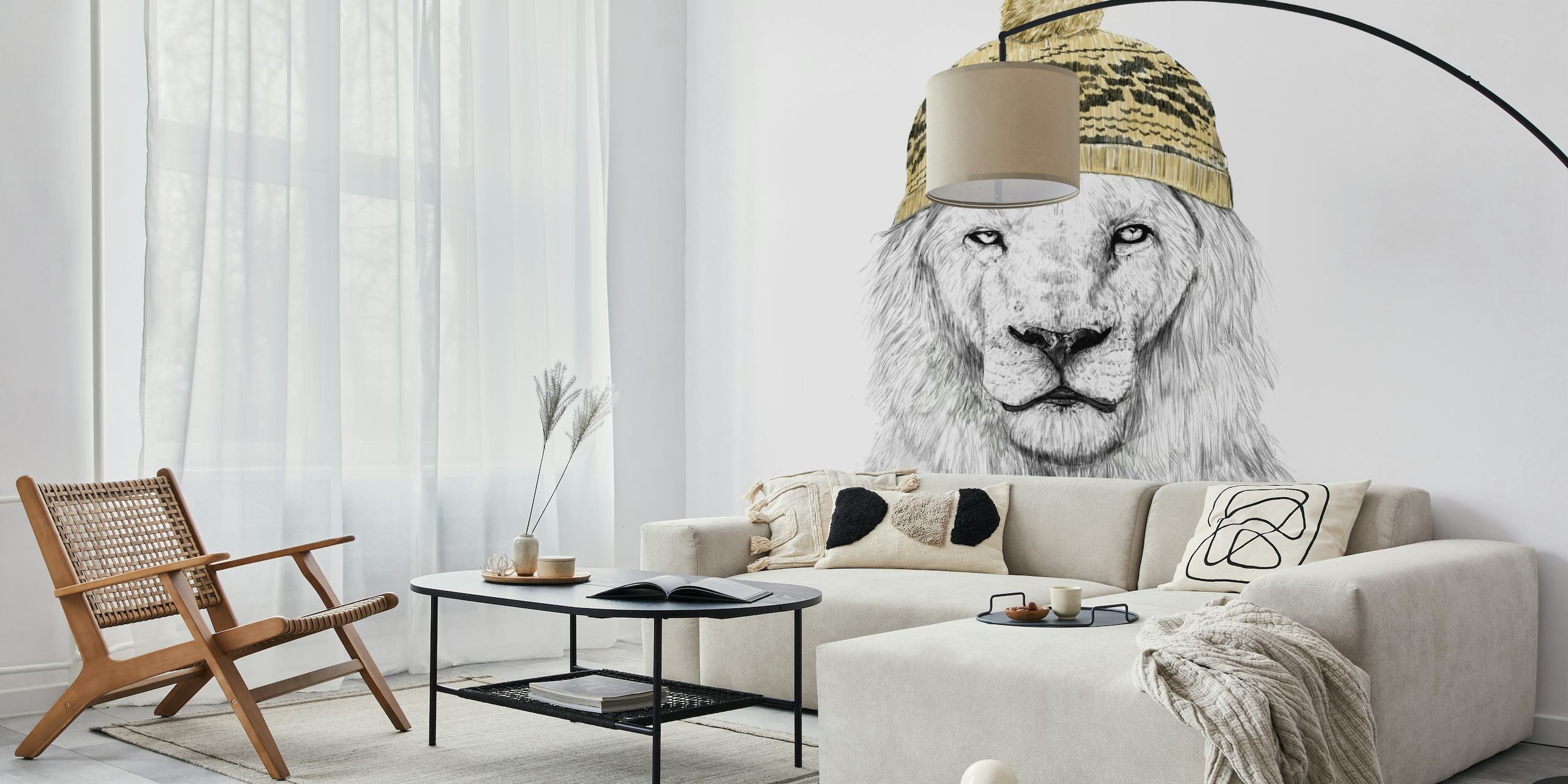 Winter lion behang