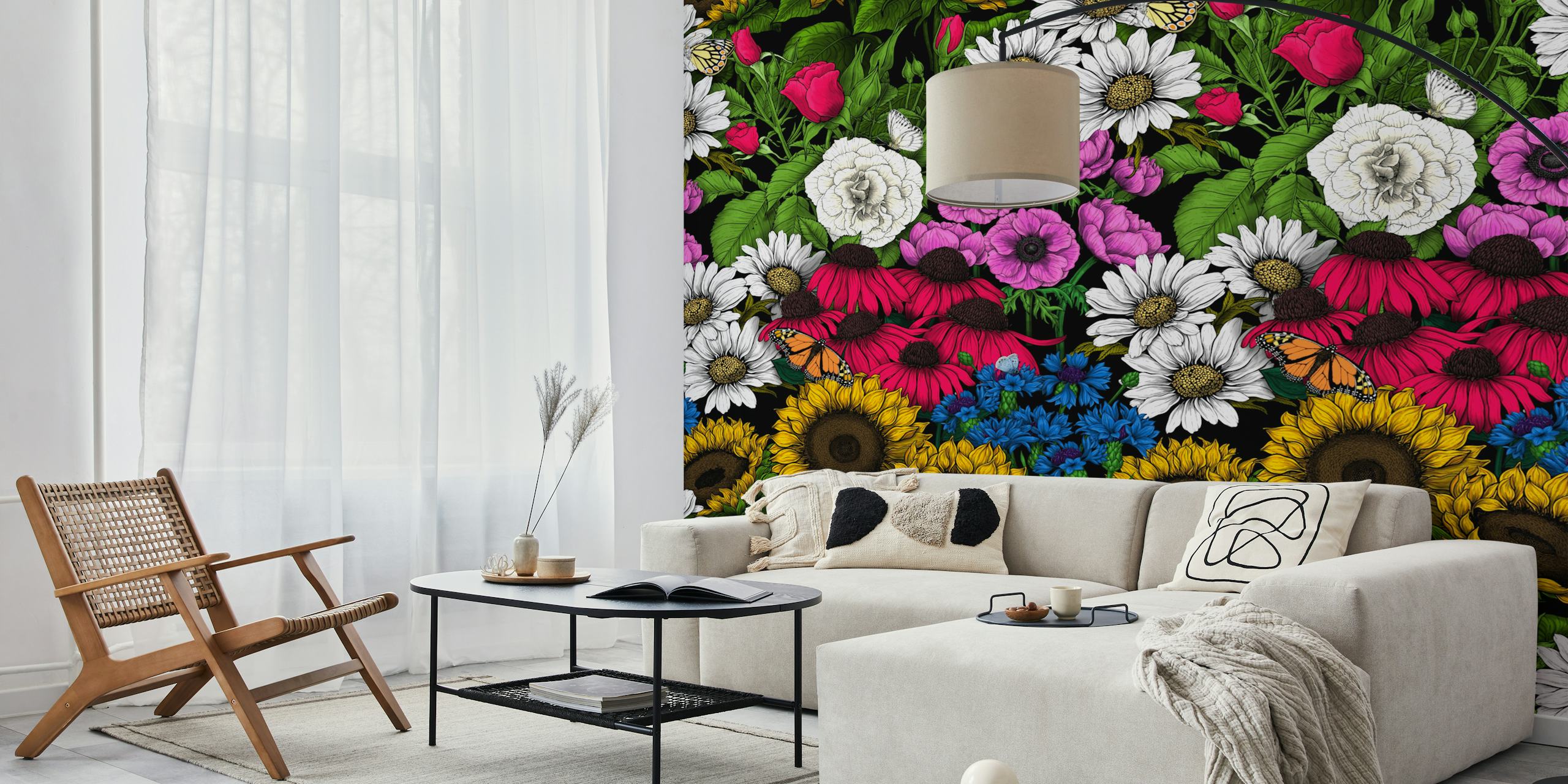 Colorful garden flowers wall mural with a variety of blooms