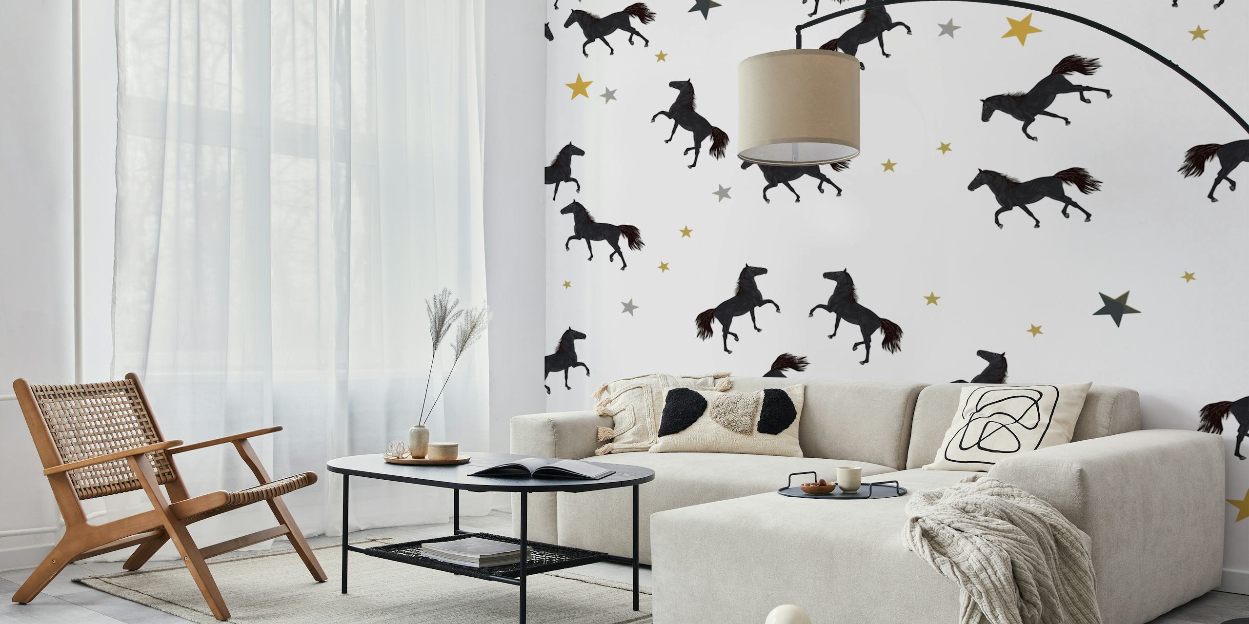 Design tapety Black horses v pokoji