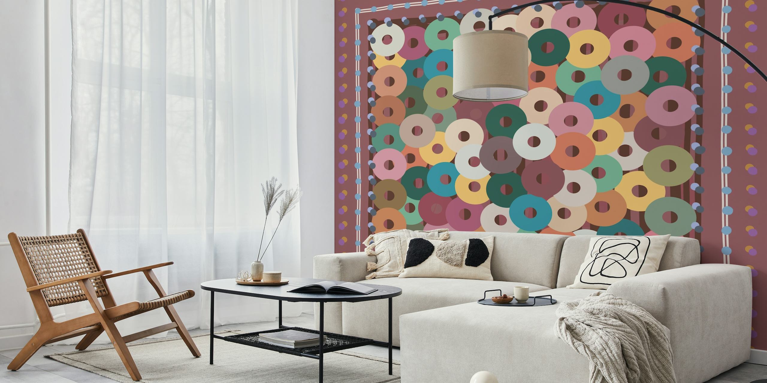 Fotomural de pared con estampado de círculos coloridos y tonos inspirados en la naturaleza