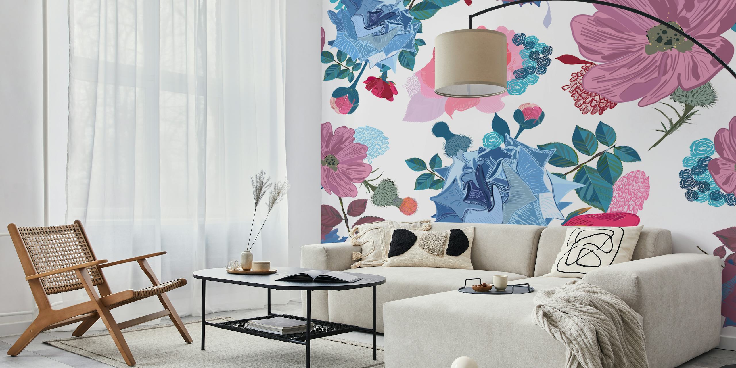 Tapeta Blue and pink roses v pokoji