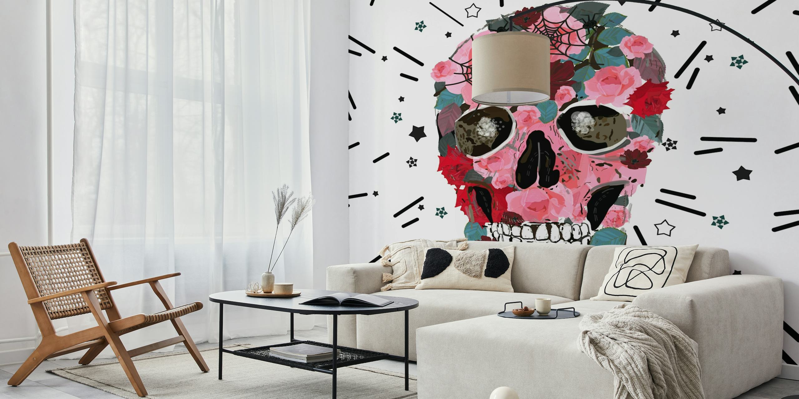 Made of skull with roses papel de parede
