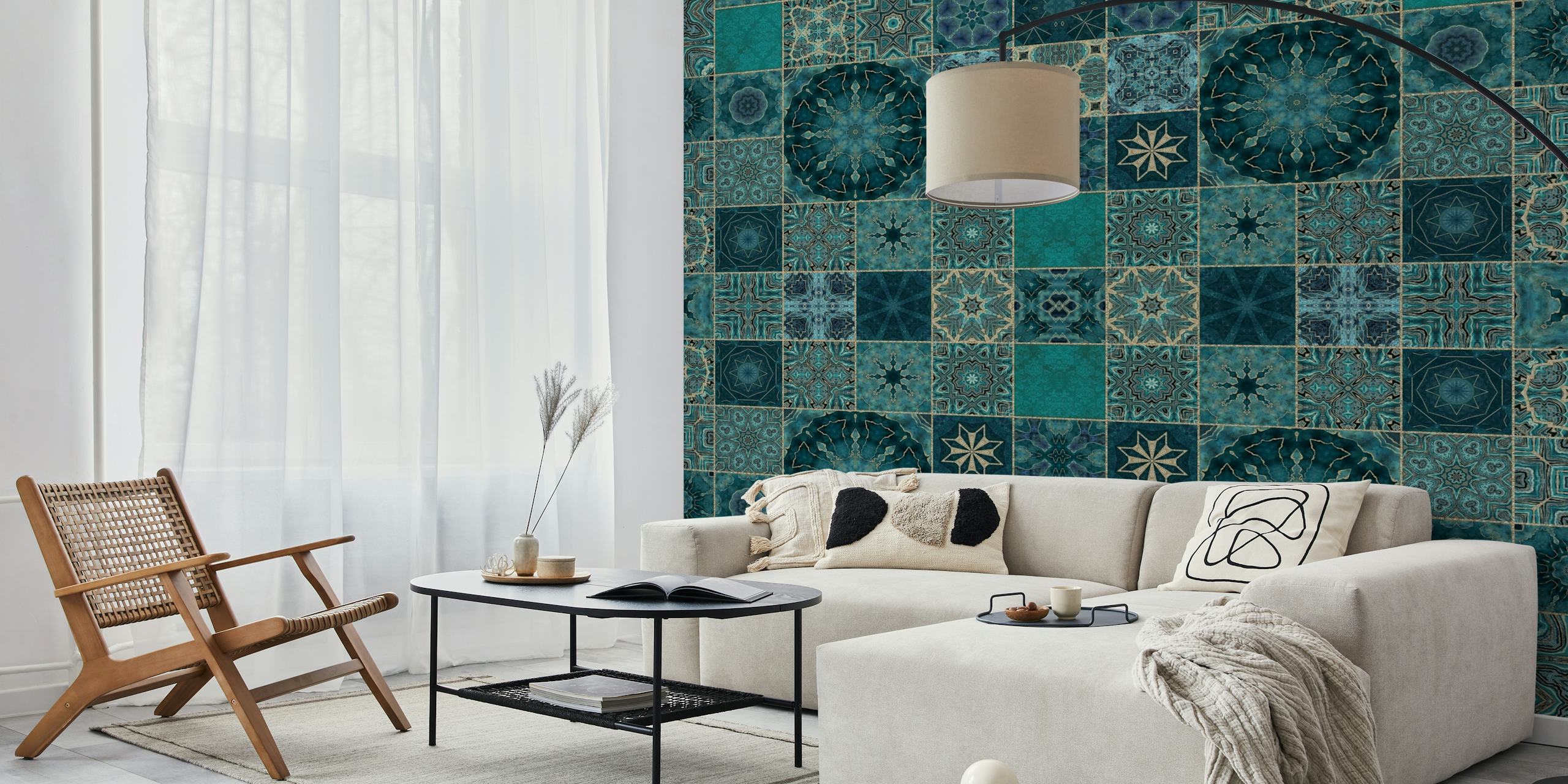 Shop Mediterranean Teal Gold Wallpaper | Happywall