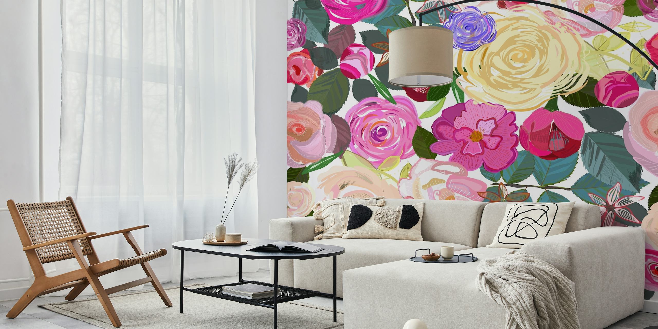 Colorful roses floral behang