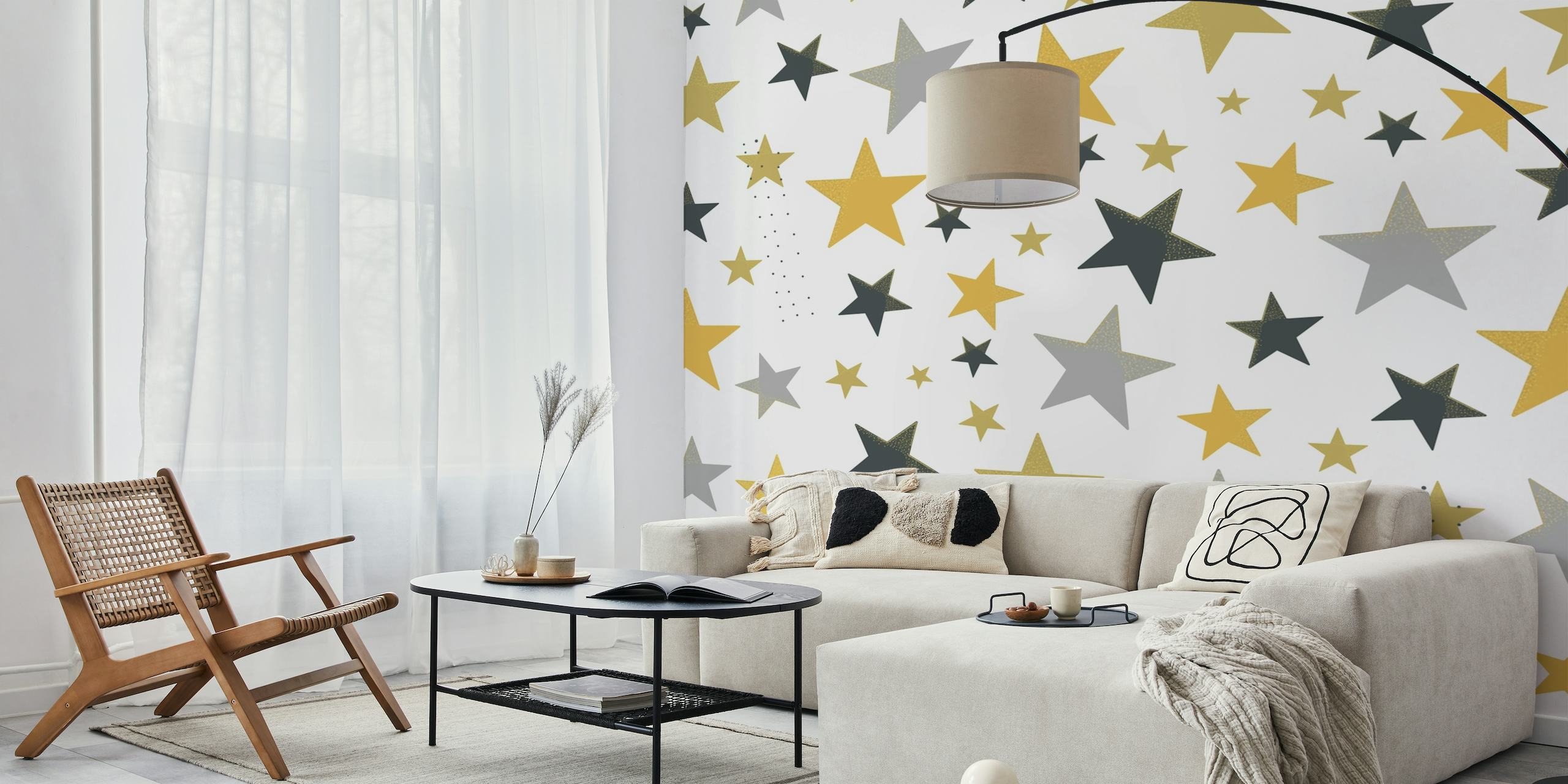 Shining golden and silver star behang