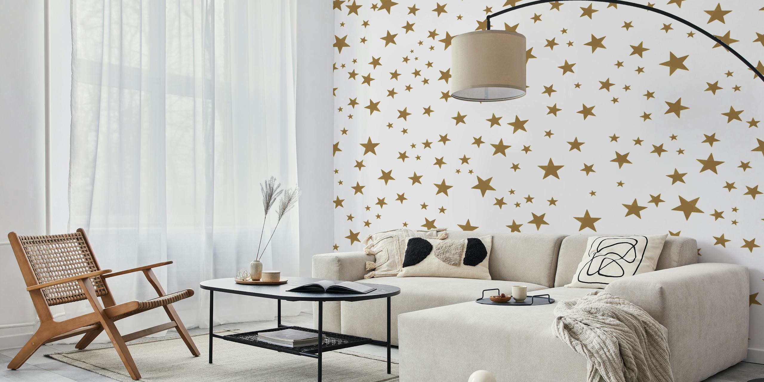 Tapeta Gold yellow stars zobrazená v místnosti