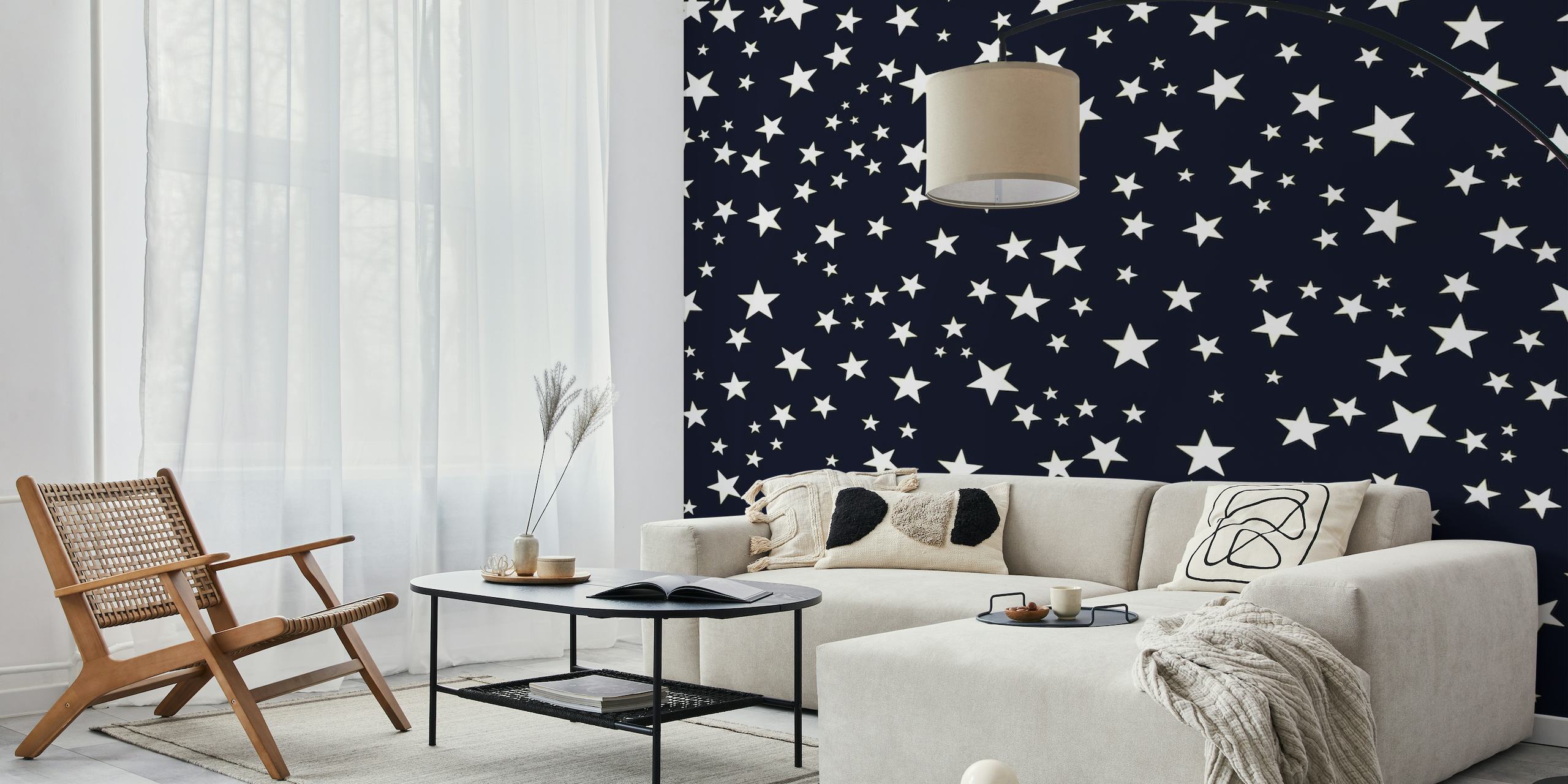Golden and white stars on navy background wall mural